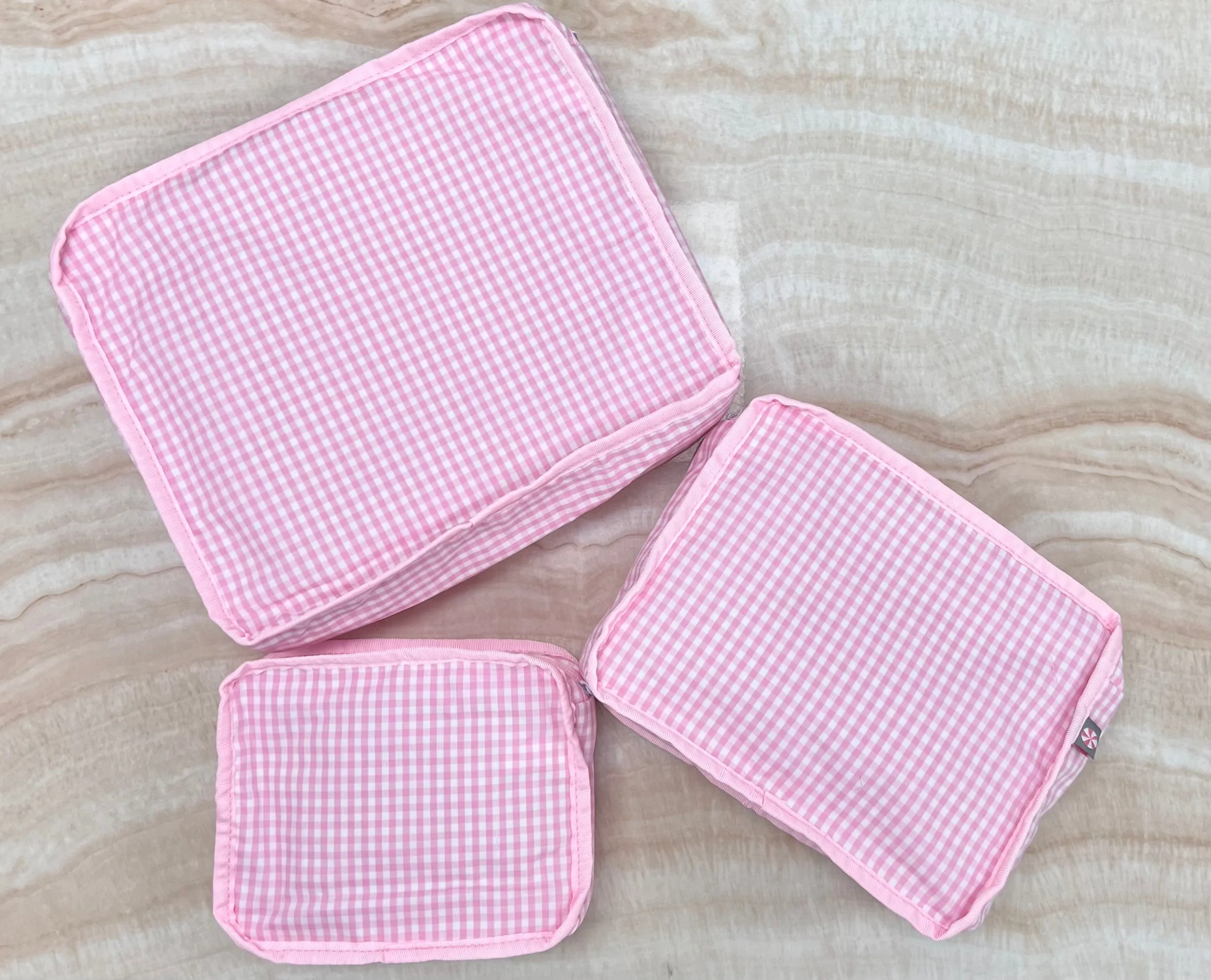 Personalized Gingham Baby Pink Organizing Trio