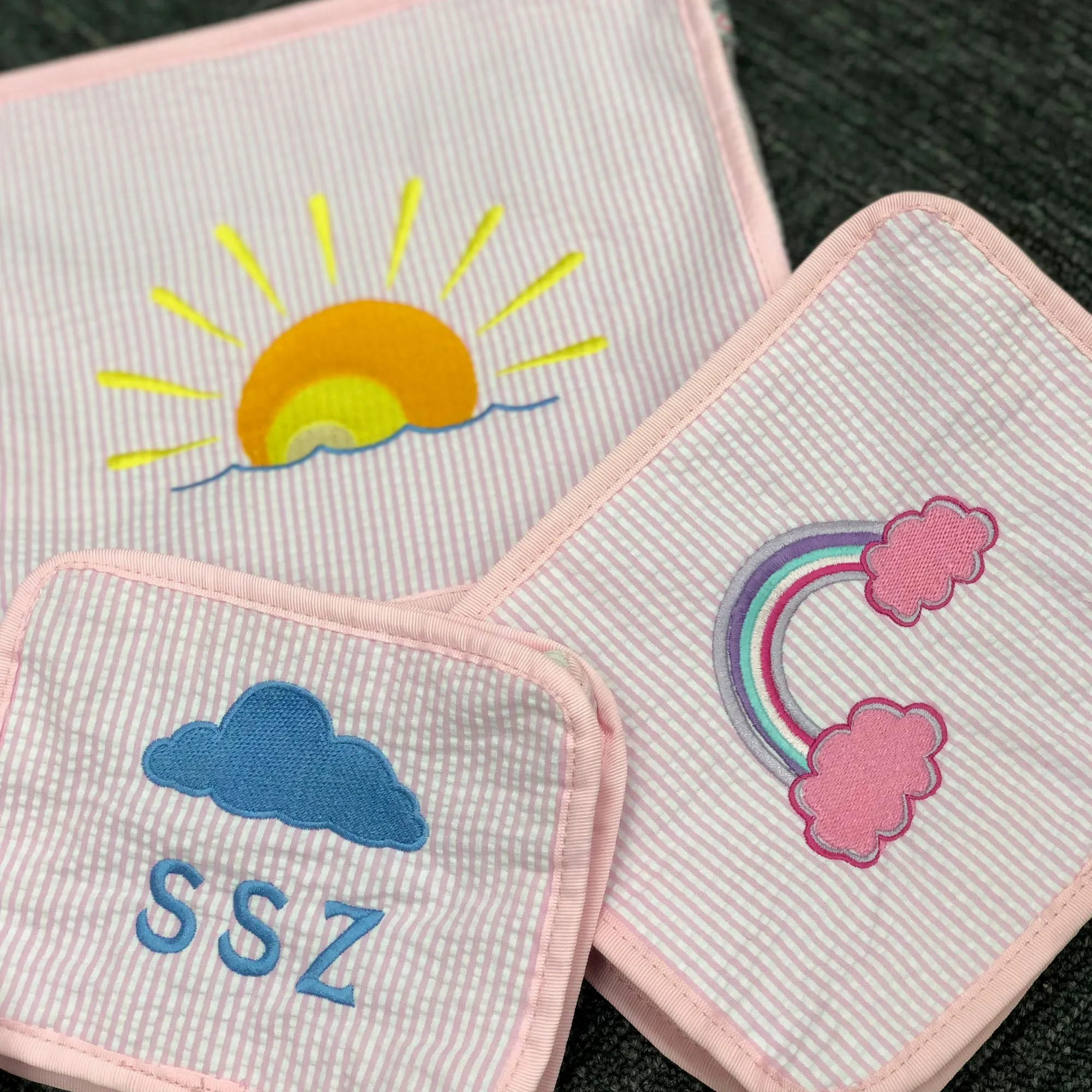 Personalized Seersucker Baby Pink Organizing Trio
