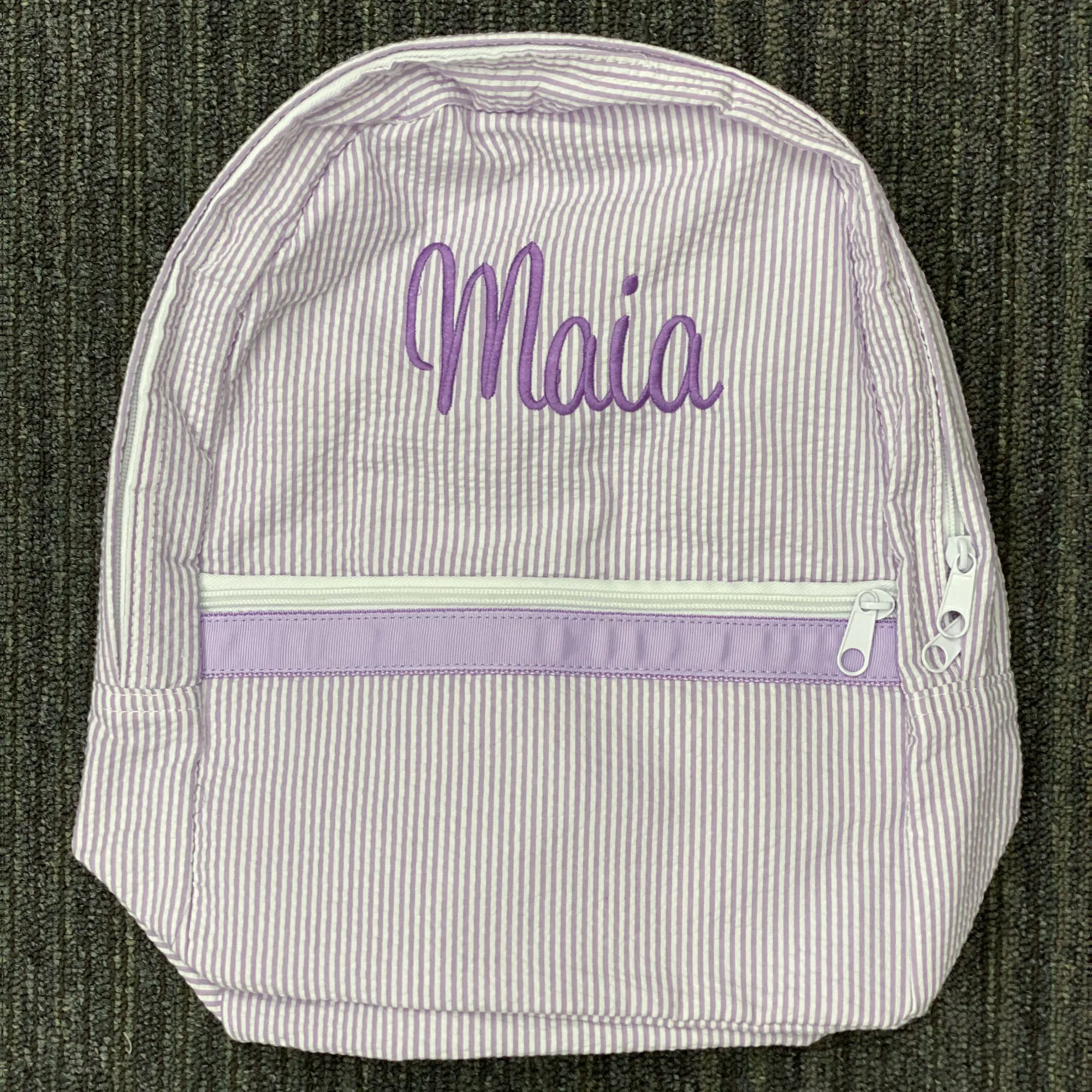 Personalized Seersucker Lilac Large Backpack w/Pockets