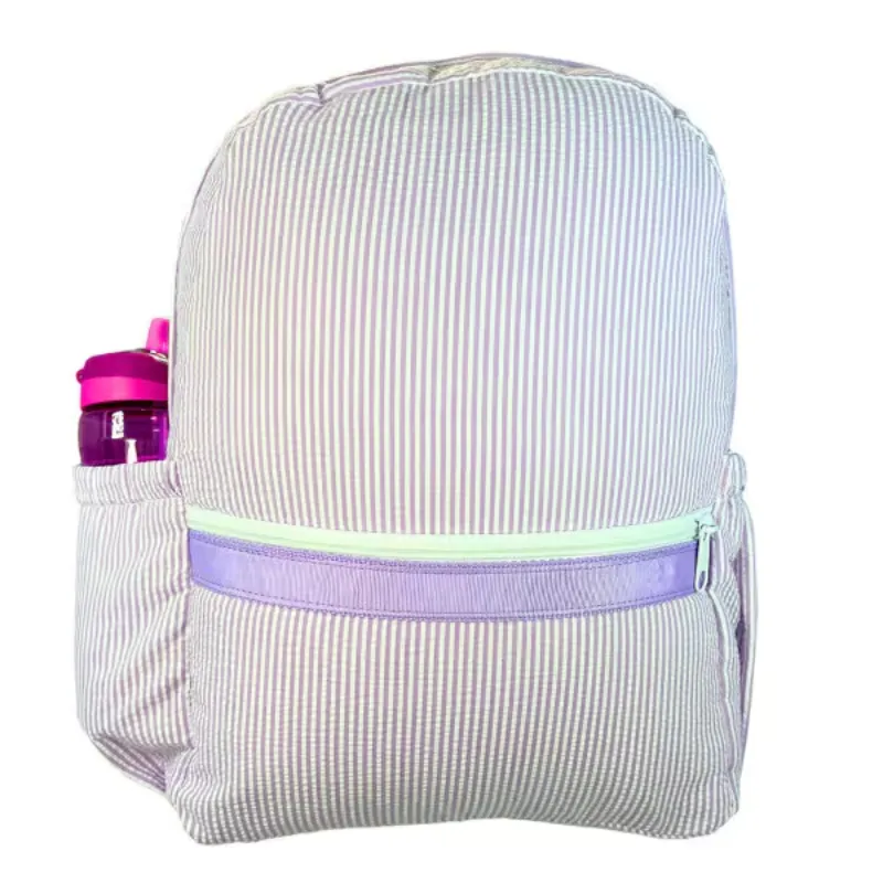 Personalized Seersucker Lilac Large Backpack w/Pockets