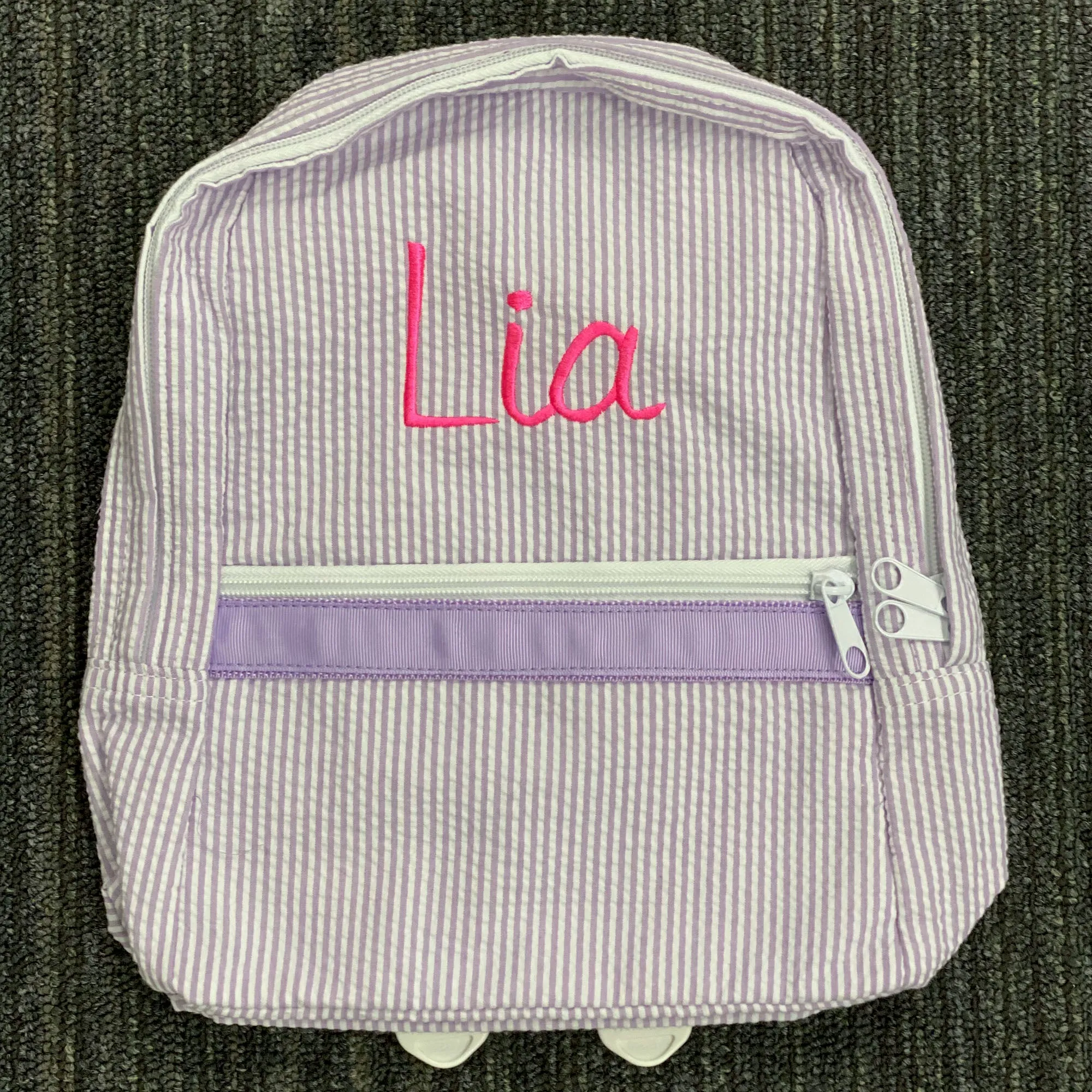 Personalized Seersucker Lilac Large Backpack w/Pockets