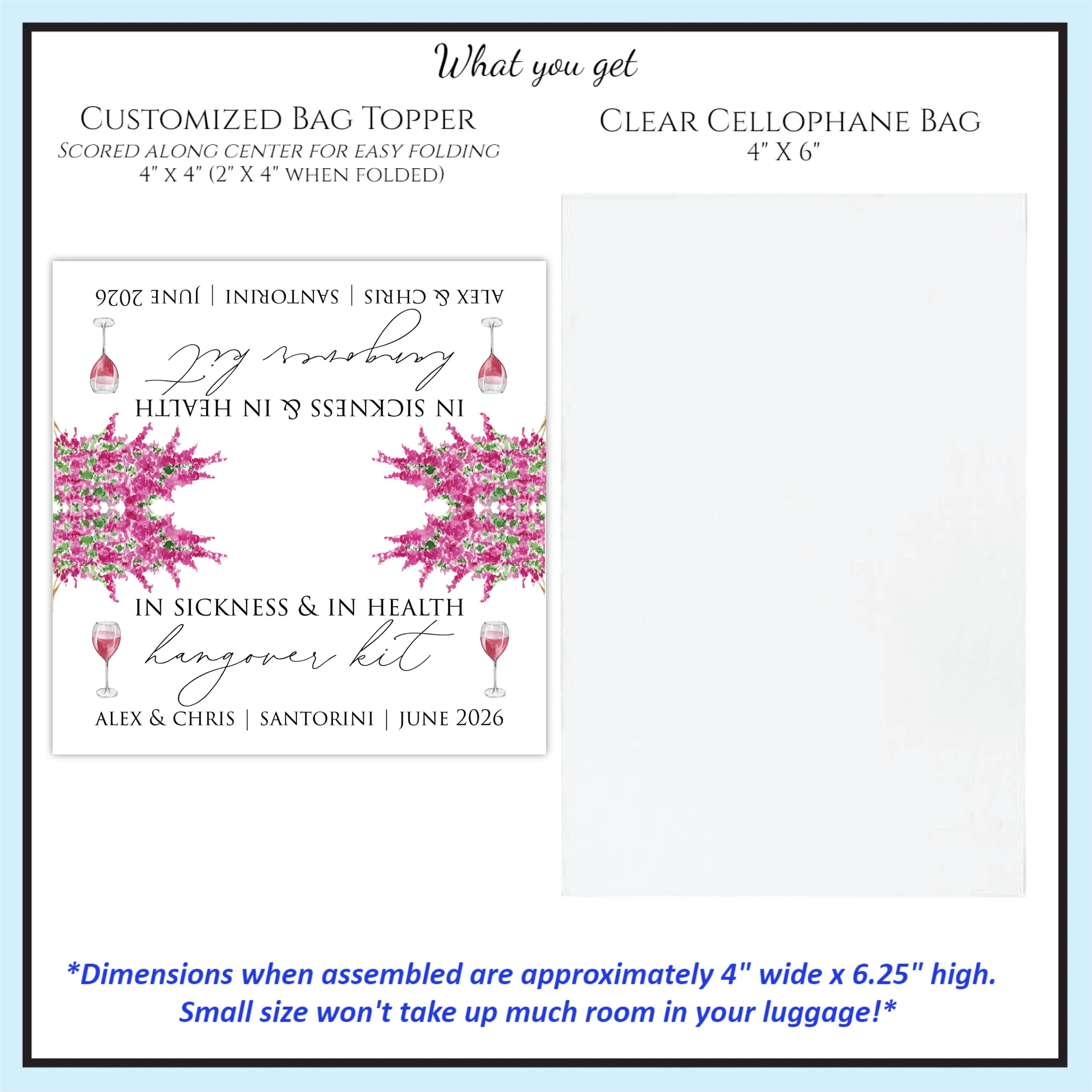 Personalized Wedding Hangover Recovery Kit Bag & Topper - Greece