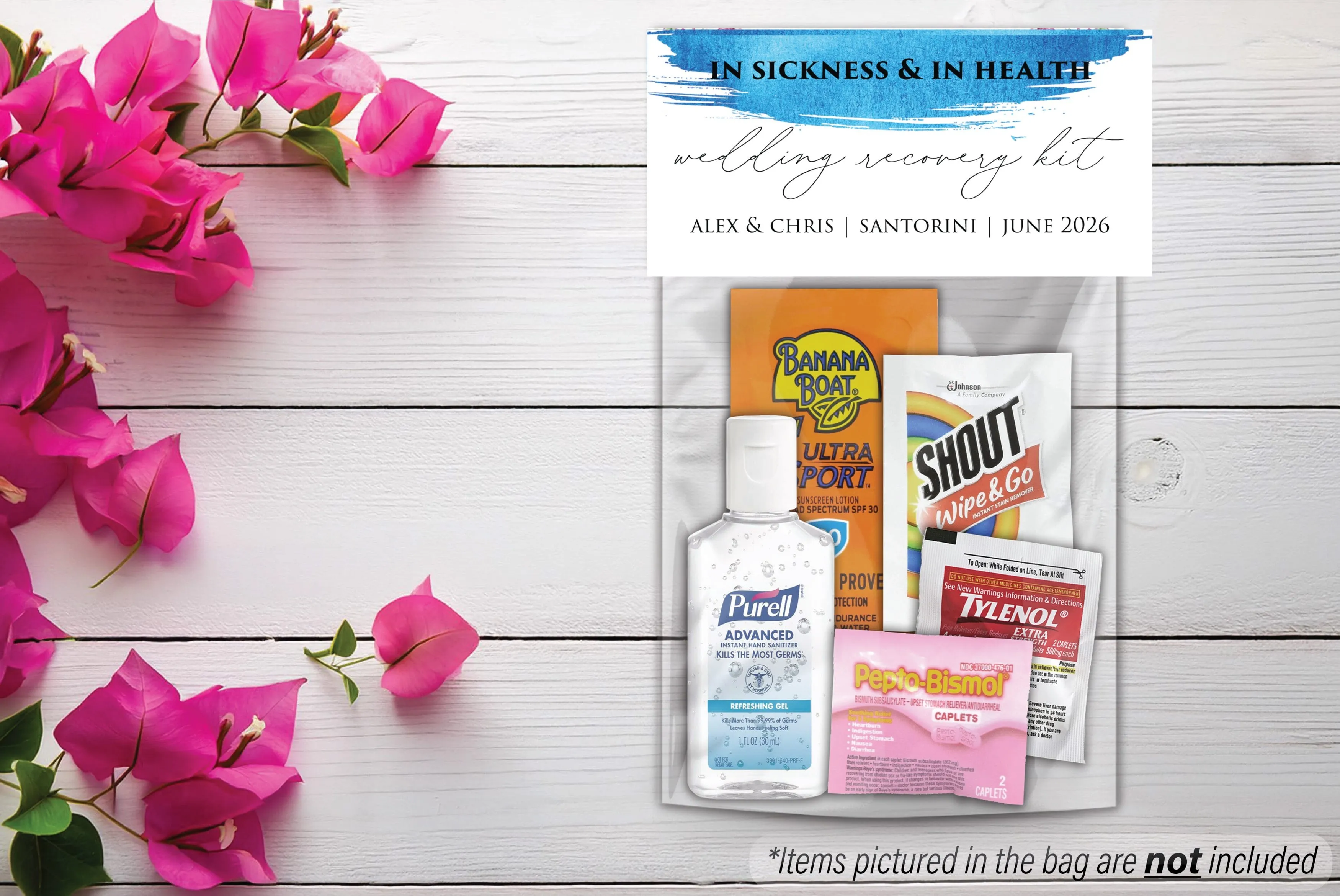 Personalized Wedding Hangover Recovery Kit Bag & Topper - Greece