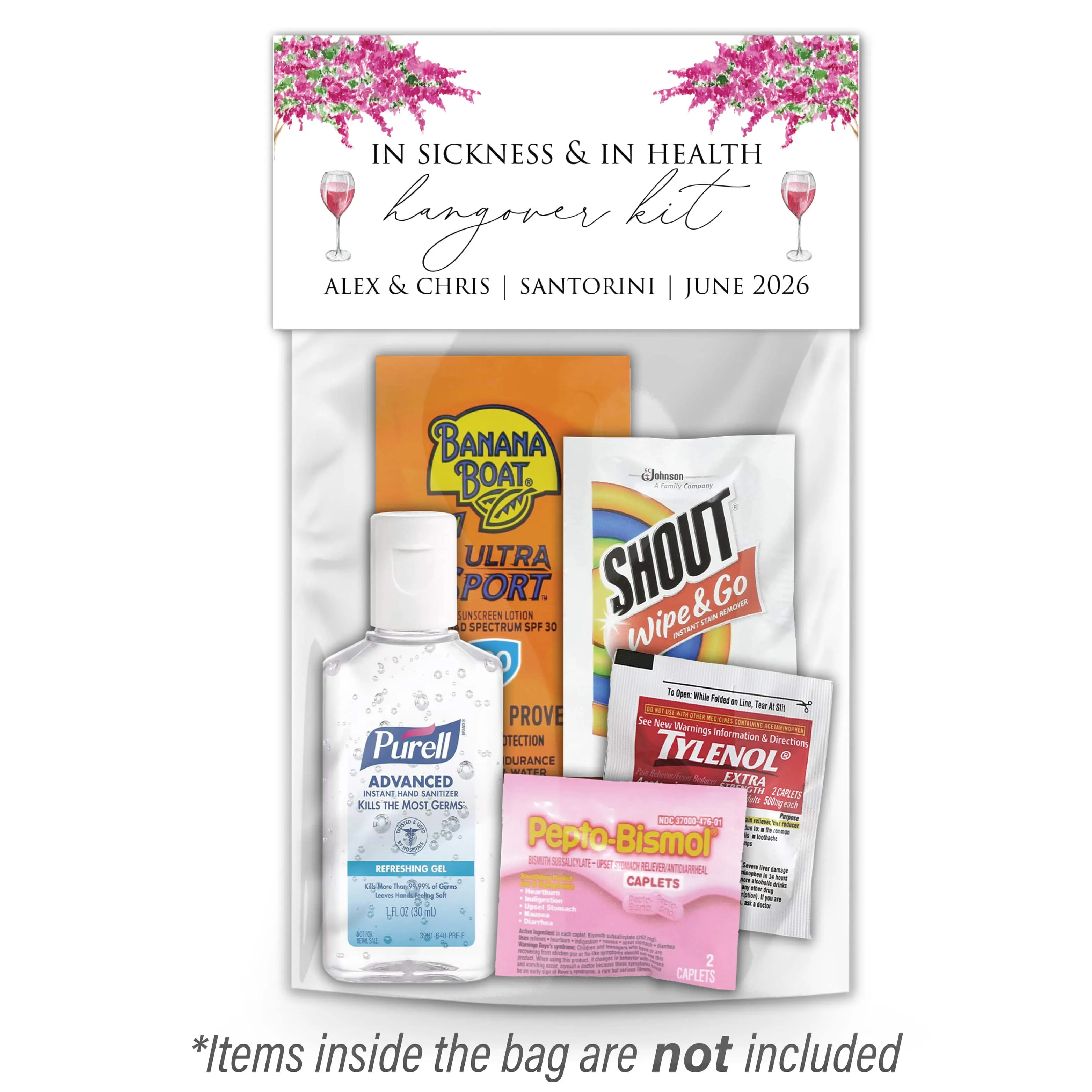 Personalized Wedding Hangover Recovery Kit Bag & Topper - Greece