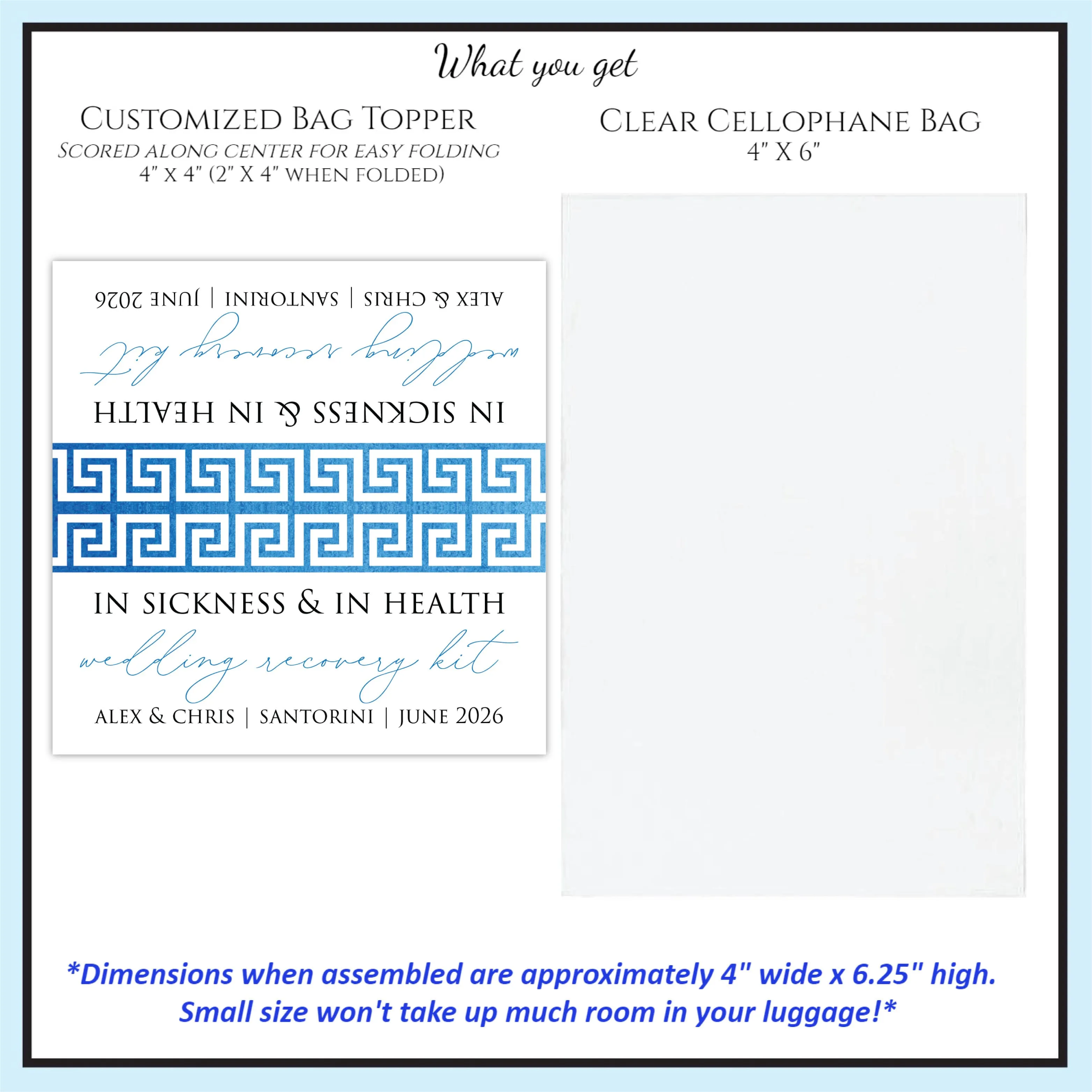Personalized Wedding Hangover Recovery Kit Bag & Topper - Greece