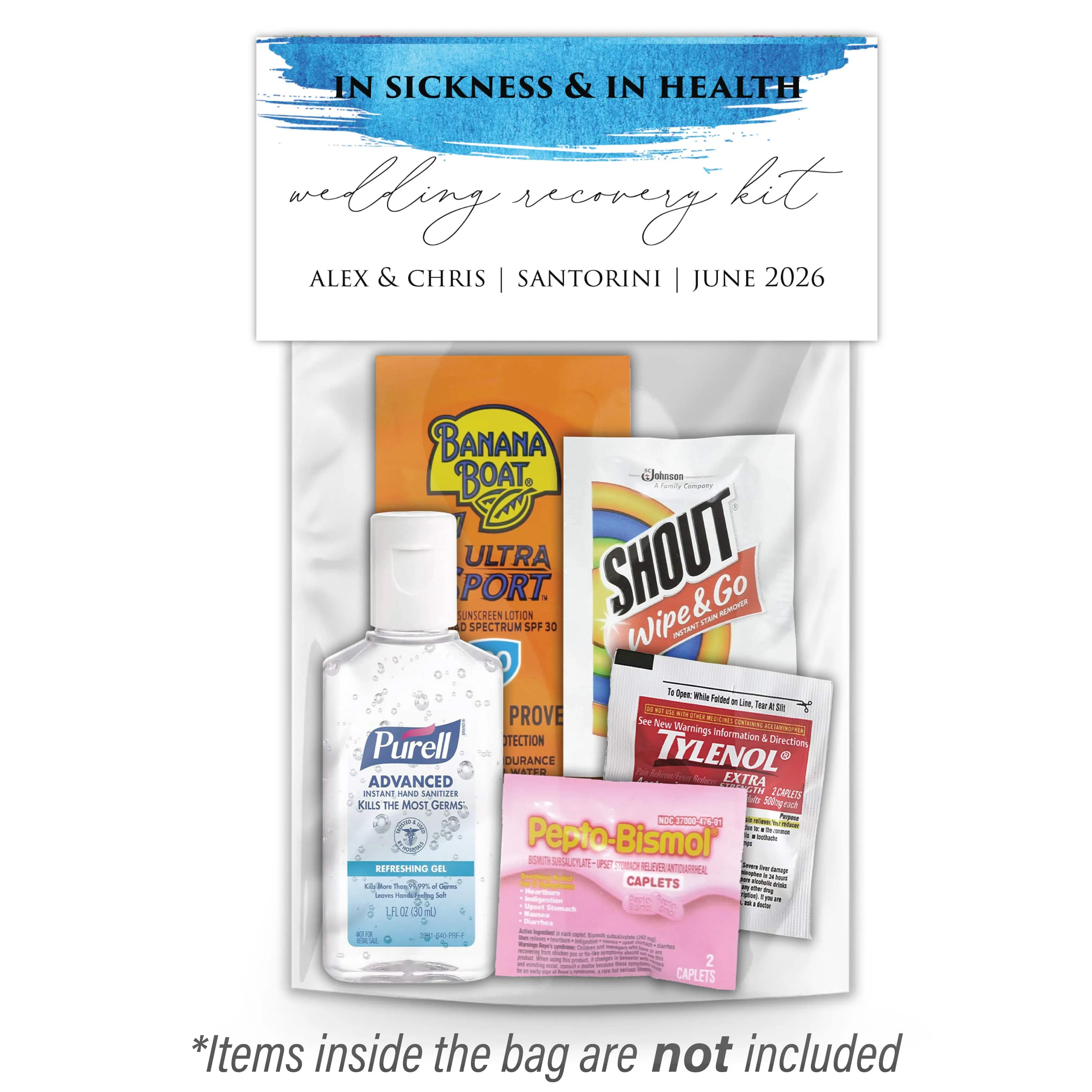 Personalized Wedding Hangover Recovery Kit Bag & Topper - Greece