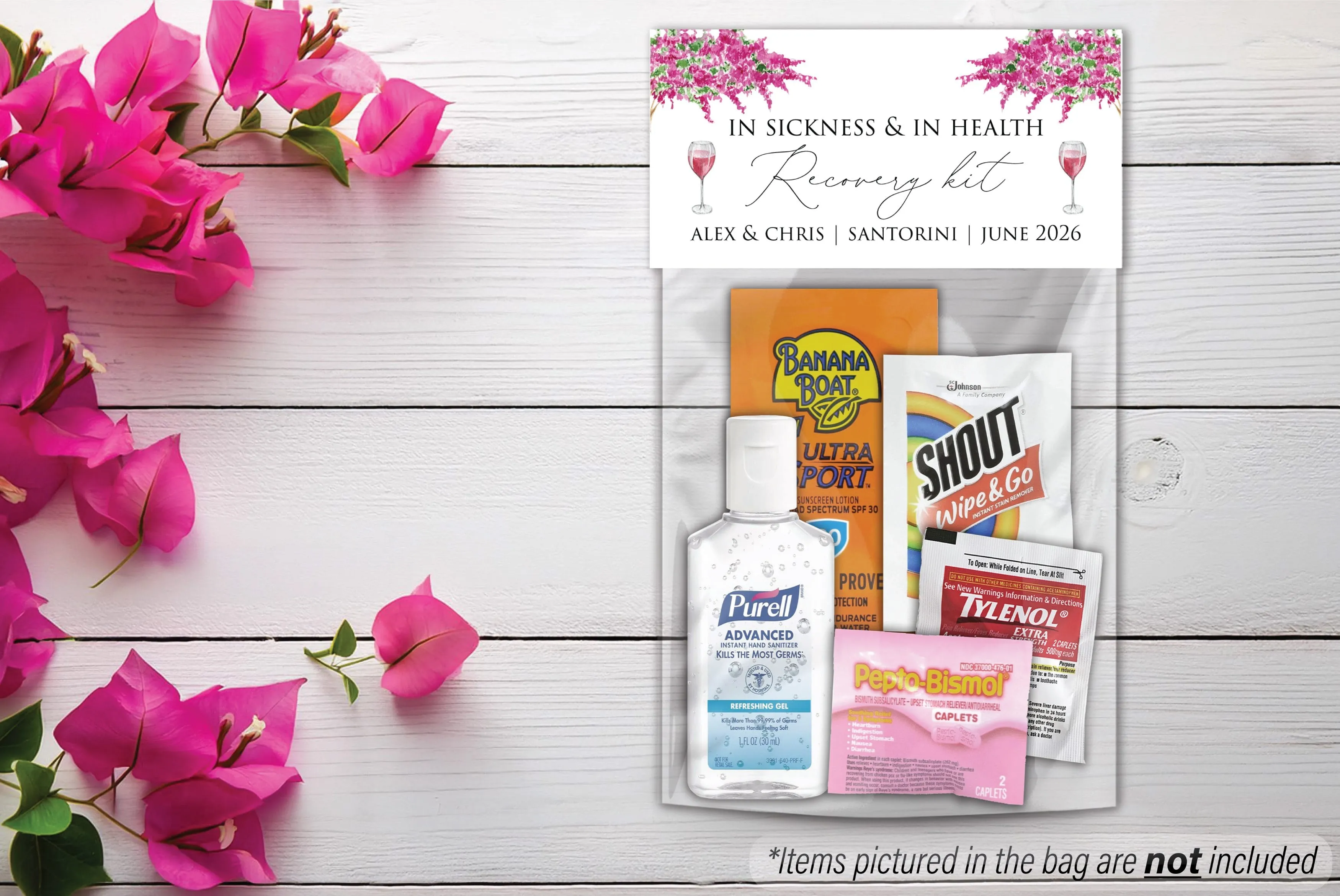 Personalized Wedding Hangover Recovery Kit Bag & Topper - Greece
