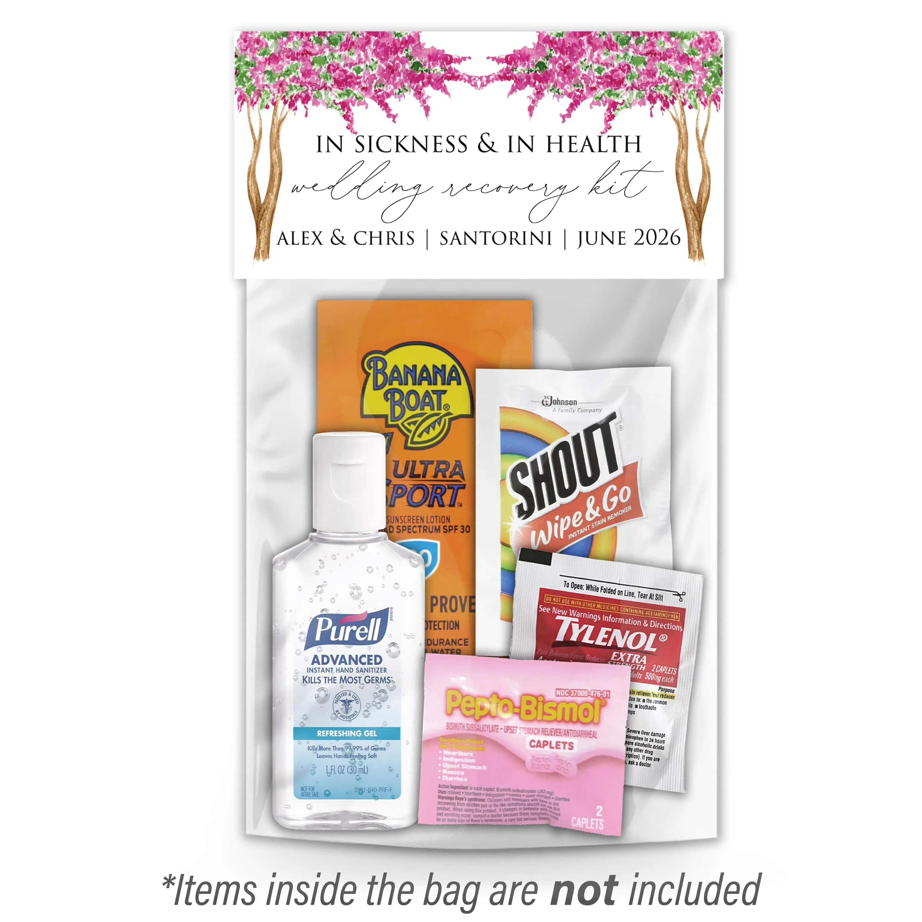 Personalized Wedding Hangover Recovery Kit Bag & Topper - Greece