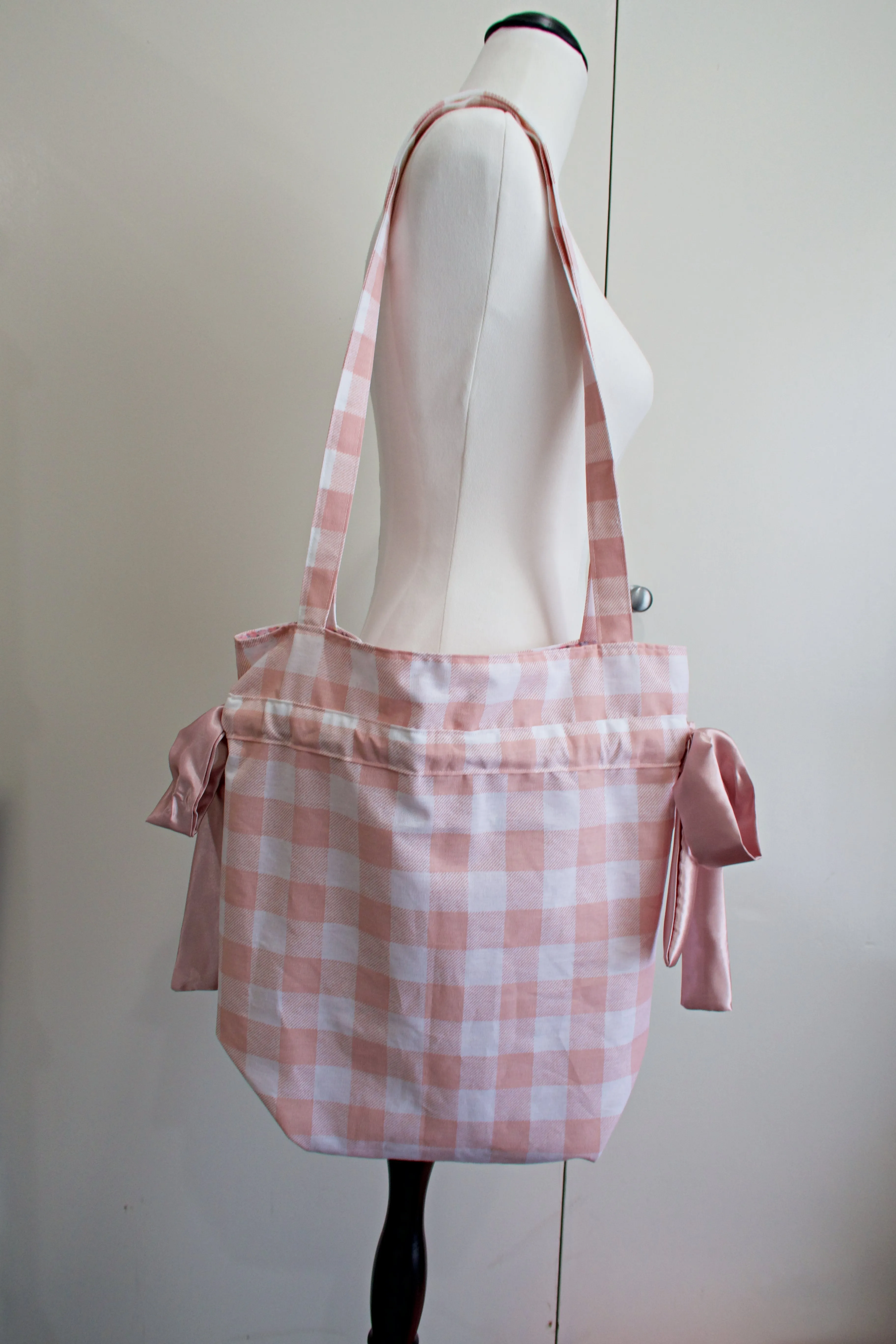 Pink Gingham Bow Tote Bag