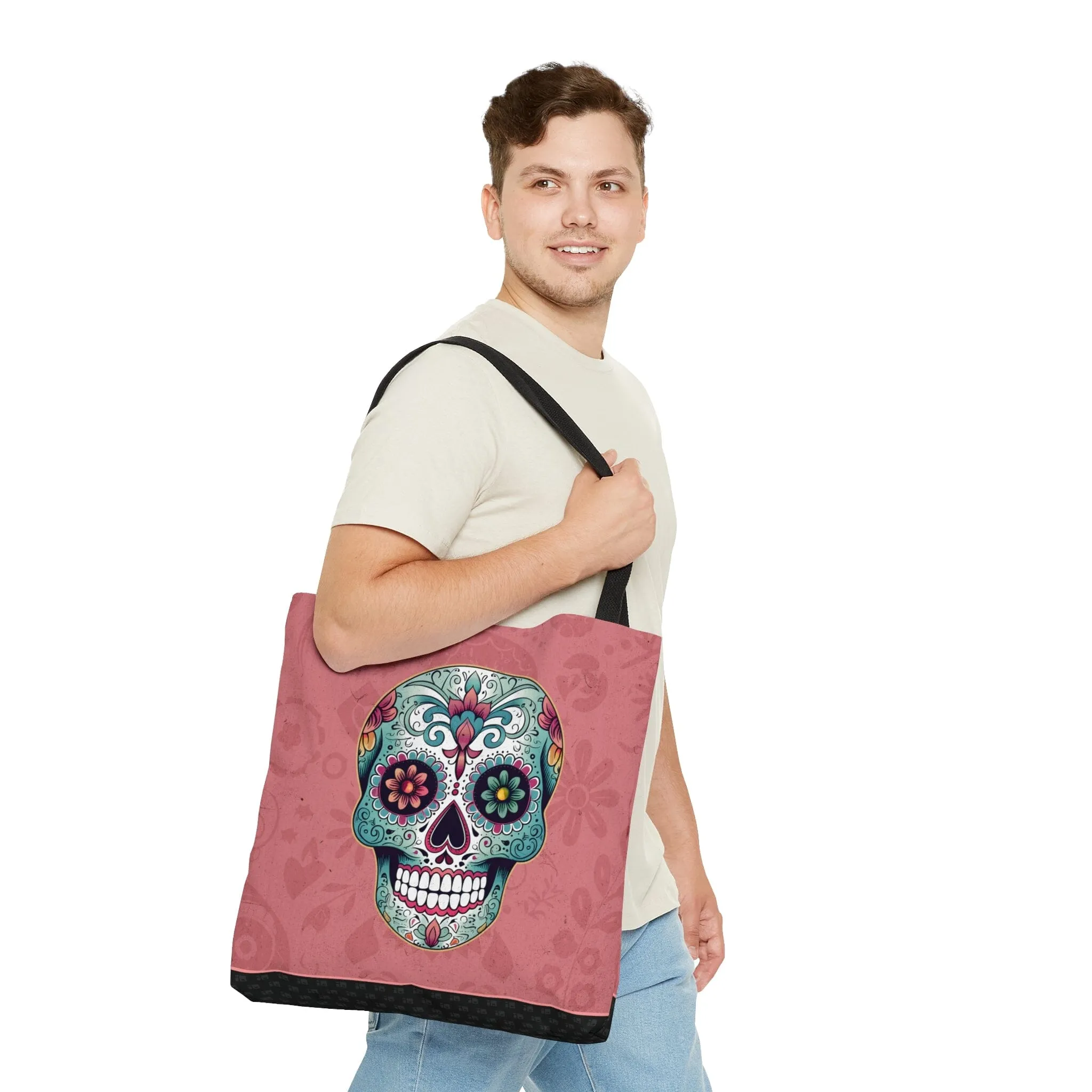 Pink Mexican Sugar Skull Tattoo Tote Bag