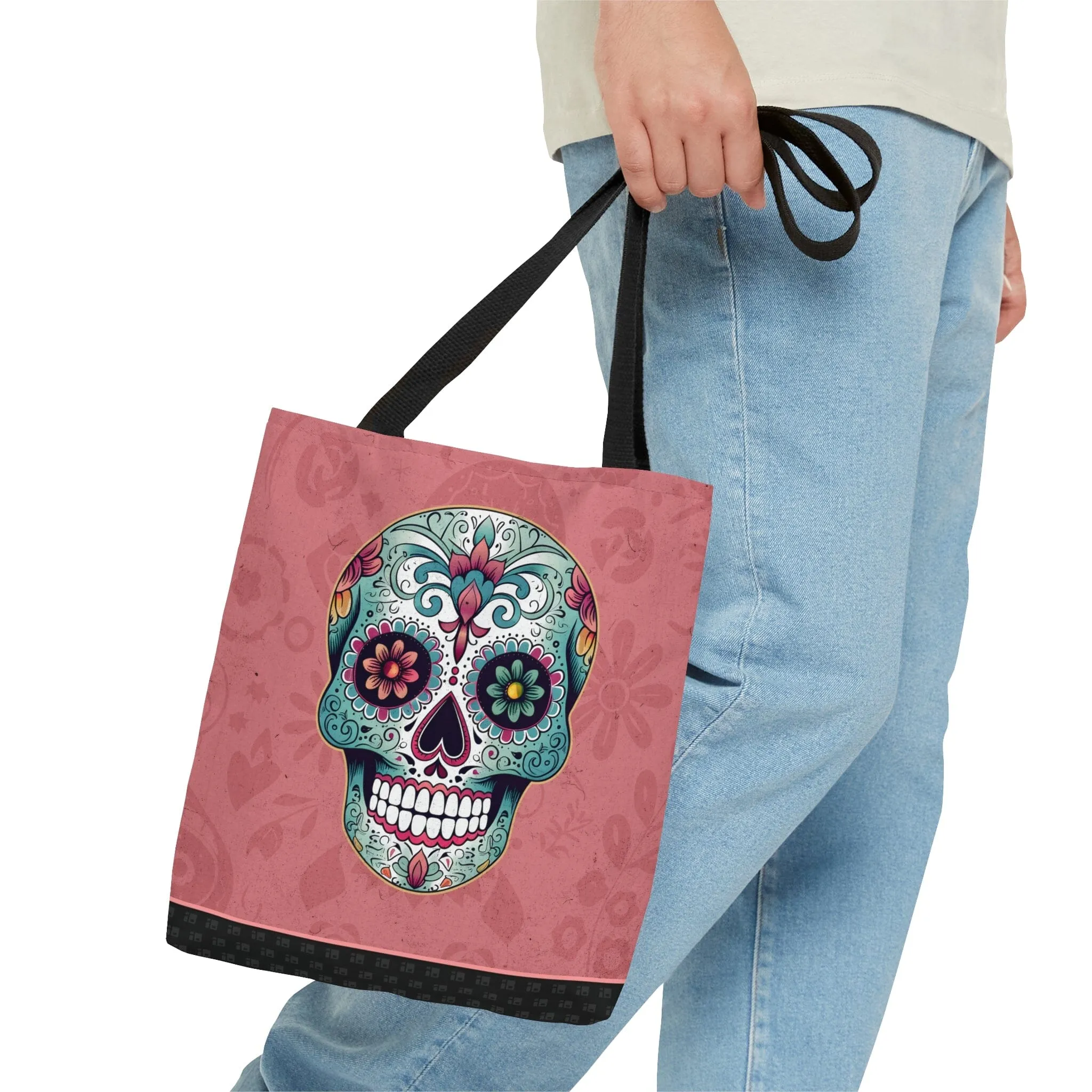 Pink Mexican Sugar Skull Tattoo Tote Bag