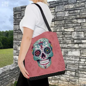 Pink Mexican Sugar Skull Tattoo Tote Bag