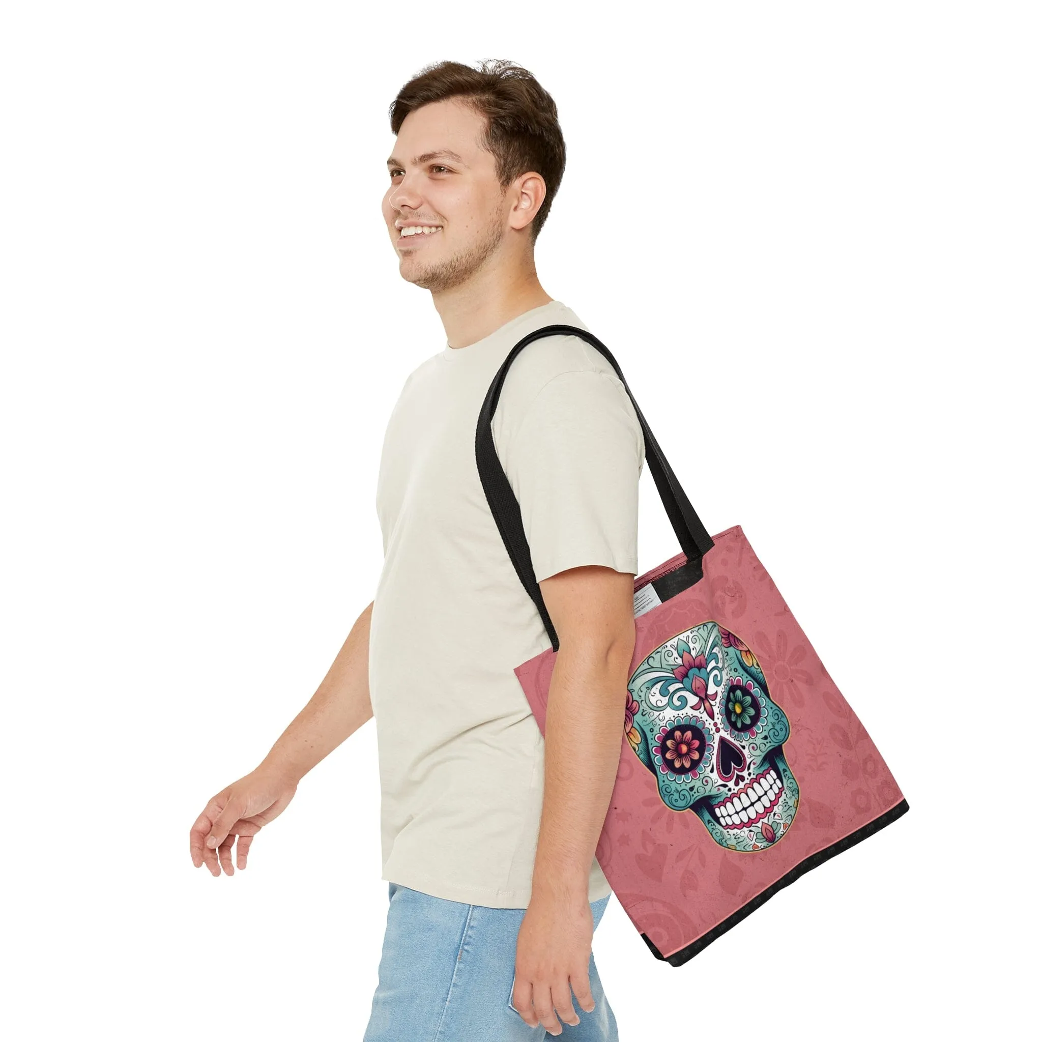 Pink Mexican Sugar Skull Tattoo Tote Bag