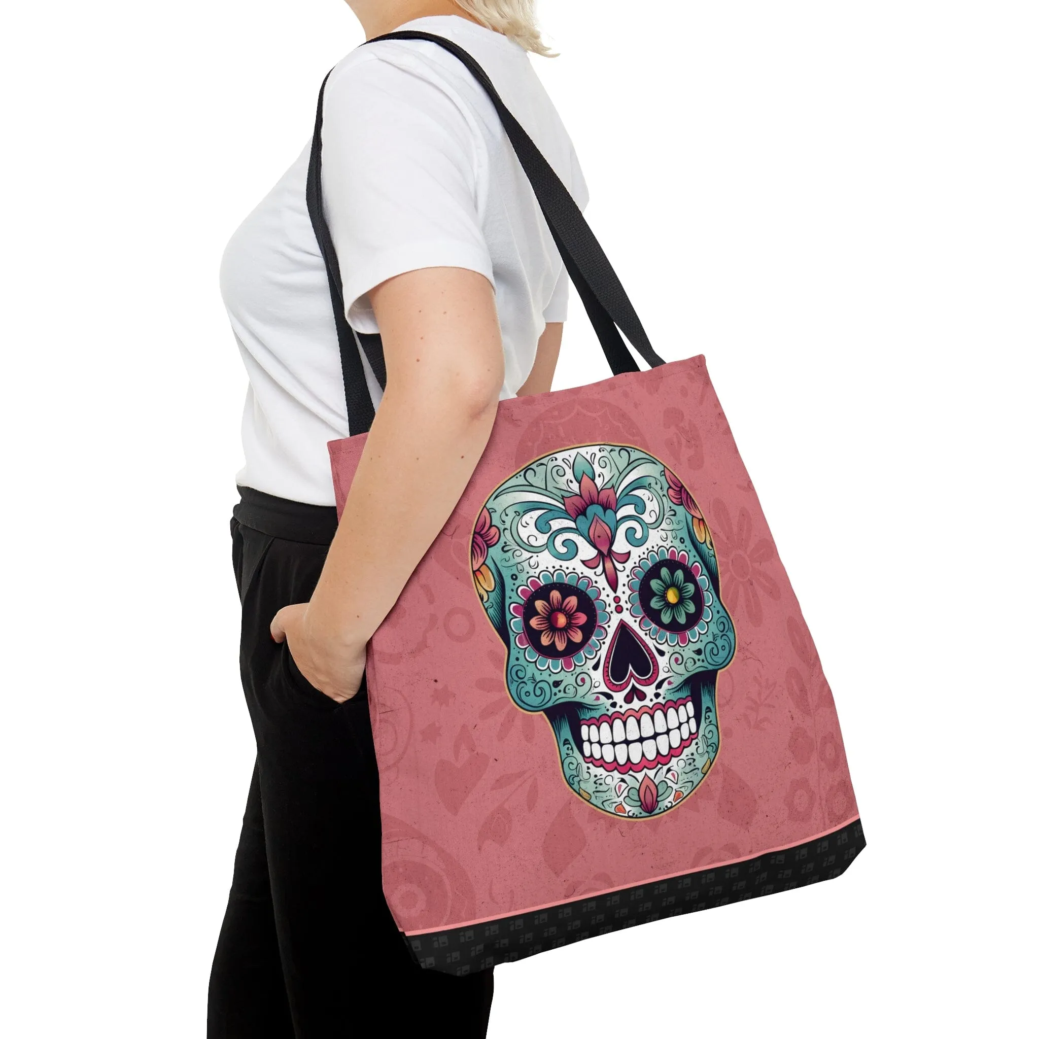 Pink Mexican Sugar Skull Tattoo Tote Bag
