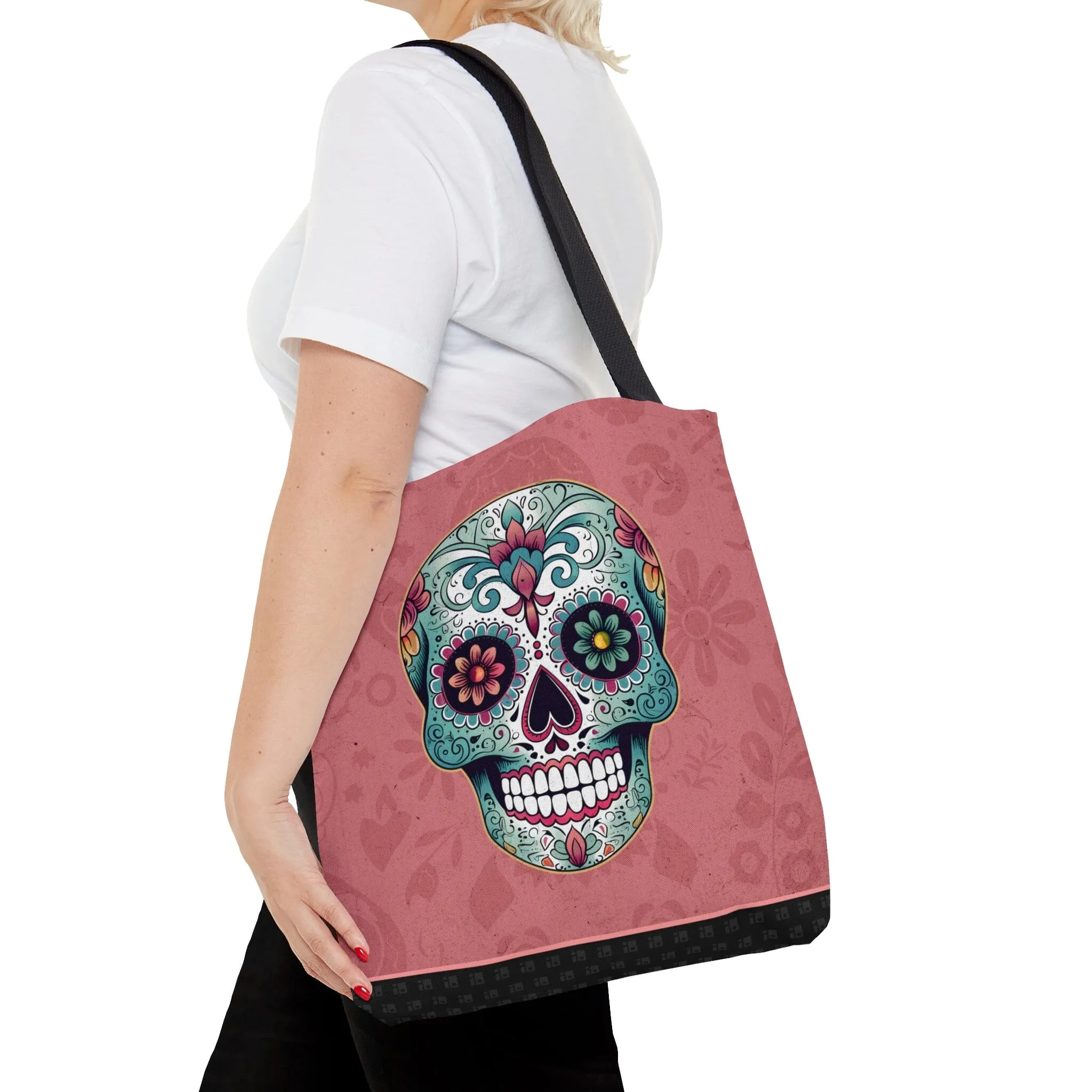 Pink Mexican Sugar Skull Tattoo Tote Bag
