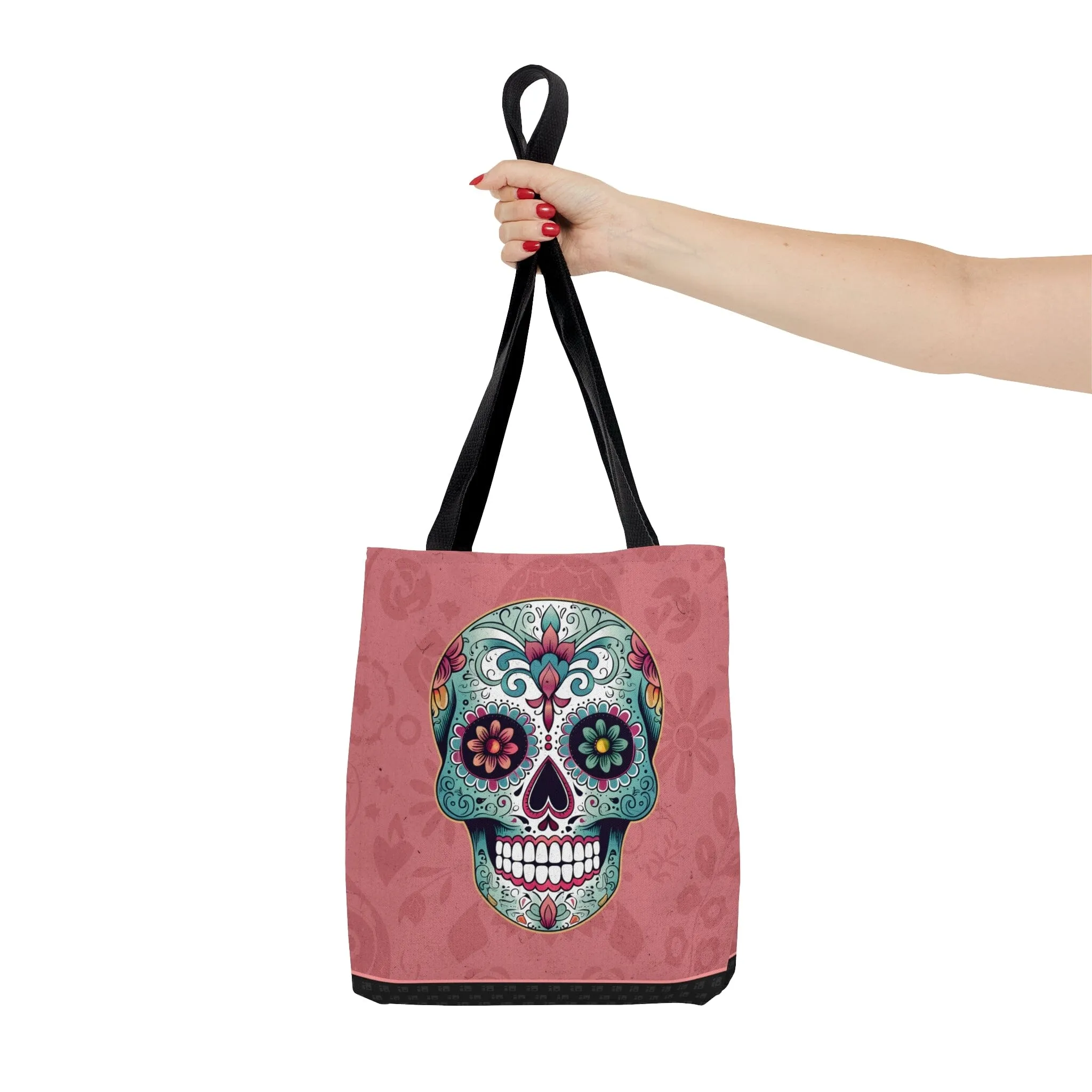 Pink Mexican Sugar Skull Tattoo Tote Bag