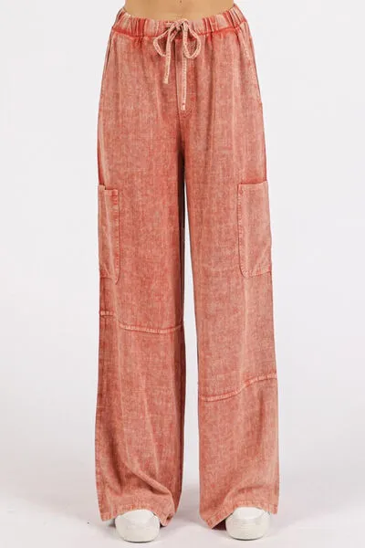 Pink Mineral Wash Drawstring Elastic Waist Pants