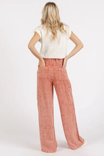 Pink Mineral Wash Drawstring Elastic Waist Pants
