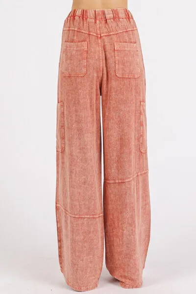 Pink Mineral Wash Drawstring Elastic Waist Pants