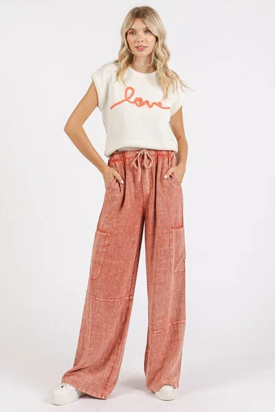 Pink Mineral Wash Drawstring Elastic Waist Pants