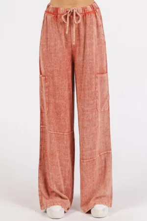 Pink Mineral Wash Drawstring Elastic Waist Pants