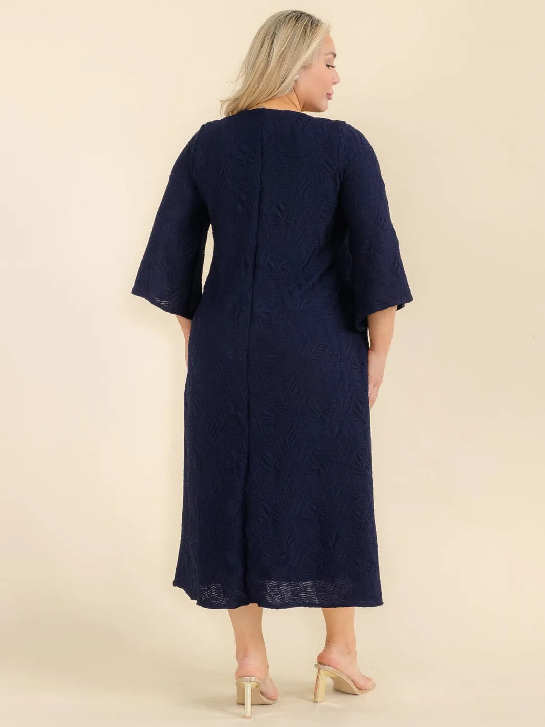 PLUS SIZE 3/4 SLEEVE FRONT POCKETS RUCHED DETAILED MAXI DRESS