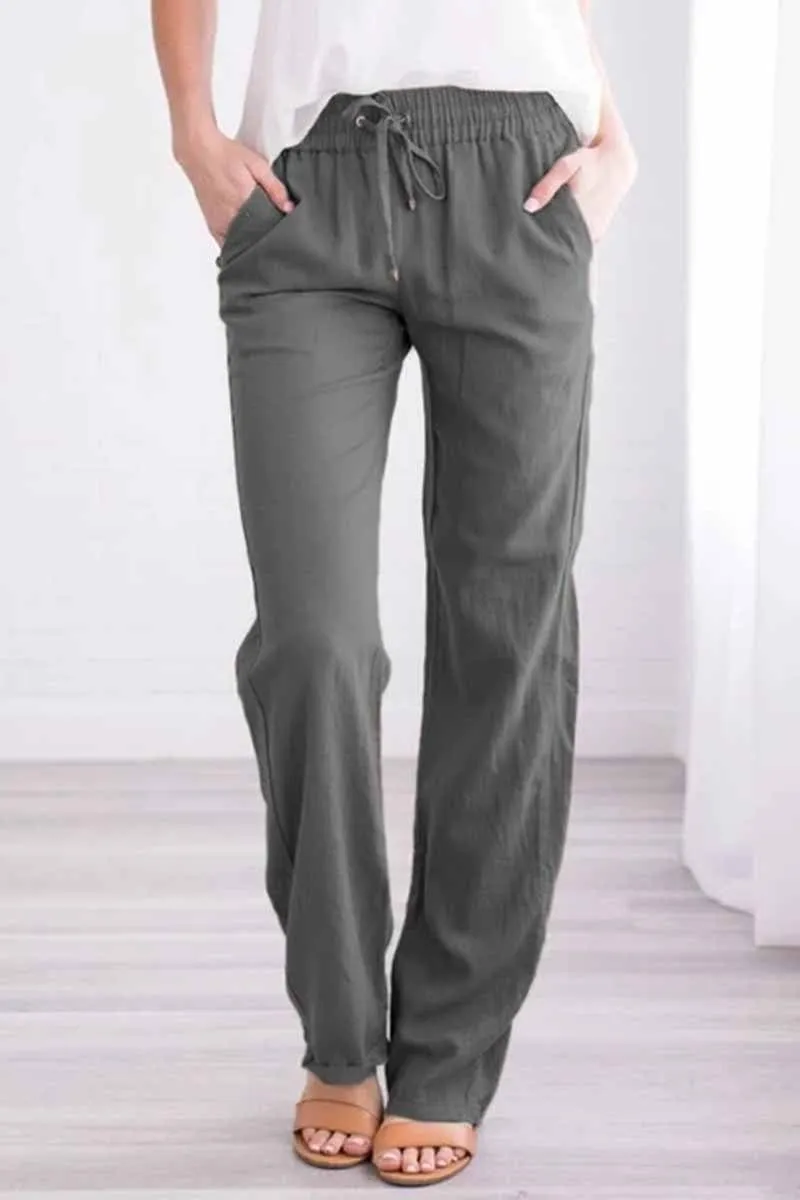 Pockets Drawstring Solid Loose Casual Fall Pants