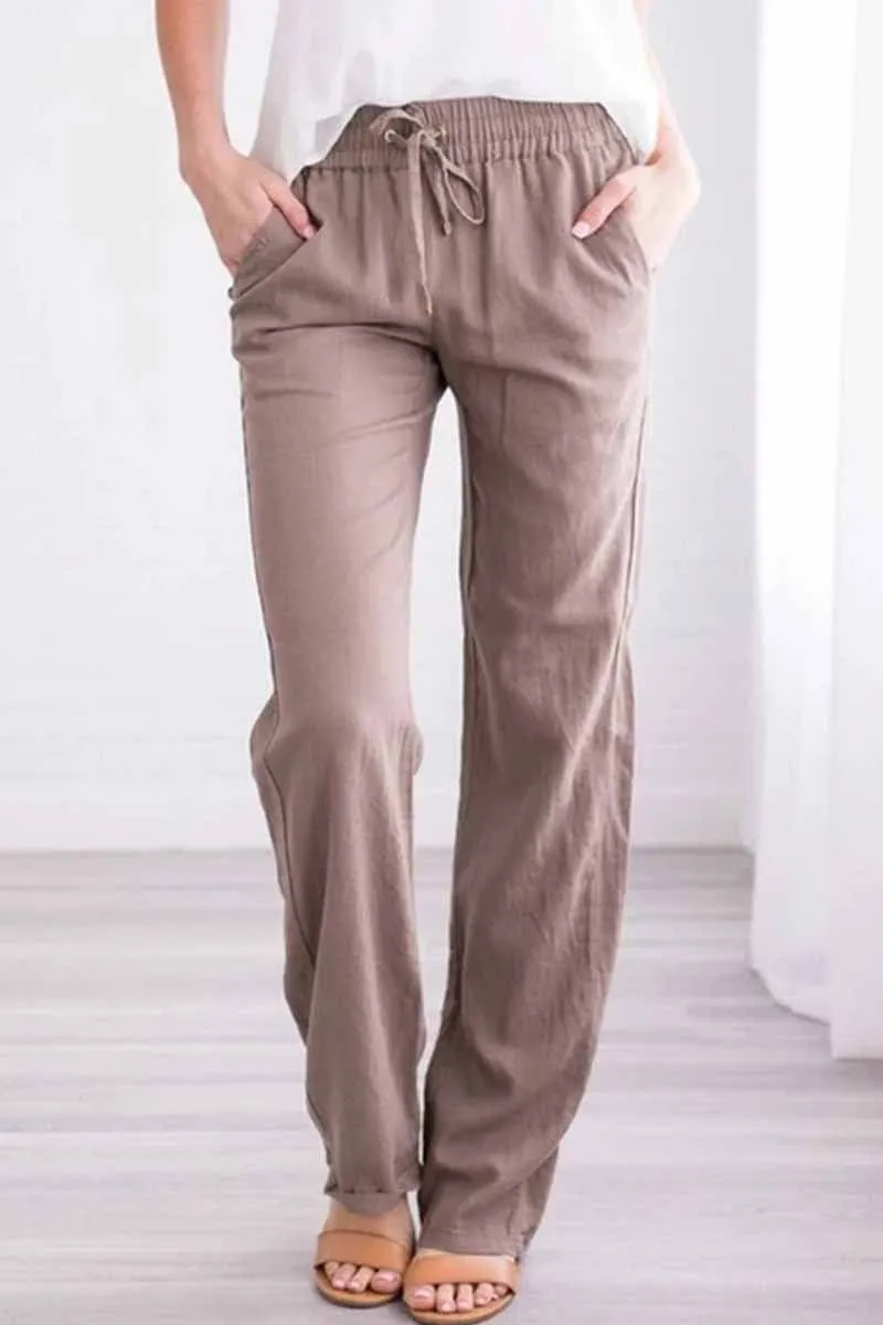 Pockets Drawstring Solid Loose Casual Fall Pants