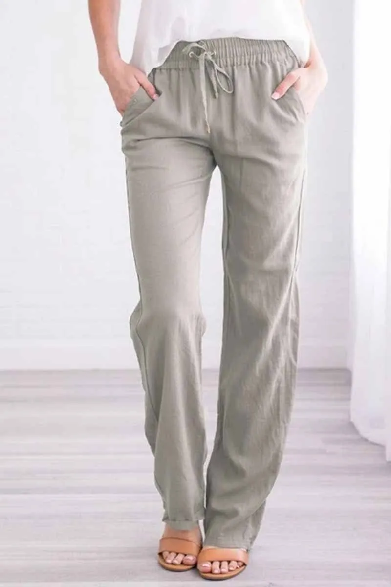 Pockets Drawstring Solid Loose Casual Fall Pants
