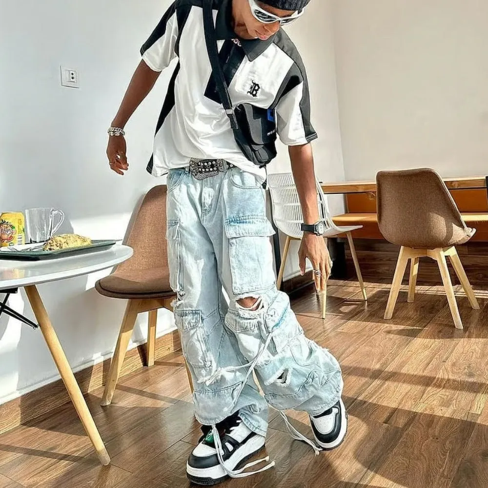 Punk Multi-pocket Ripped Jeans