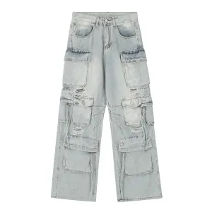 Punk Multi-pocket Ripped Jeans