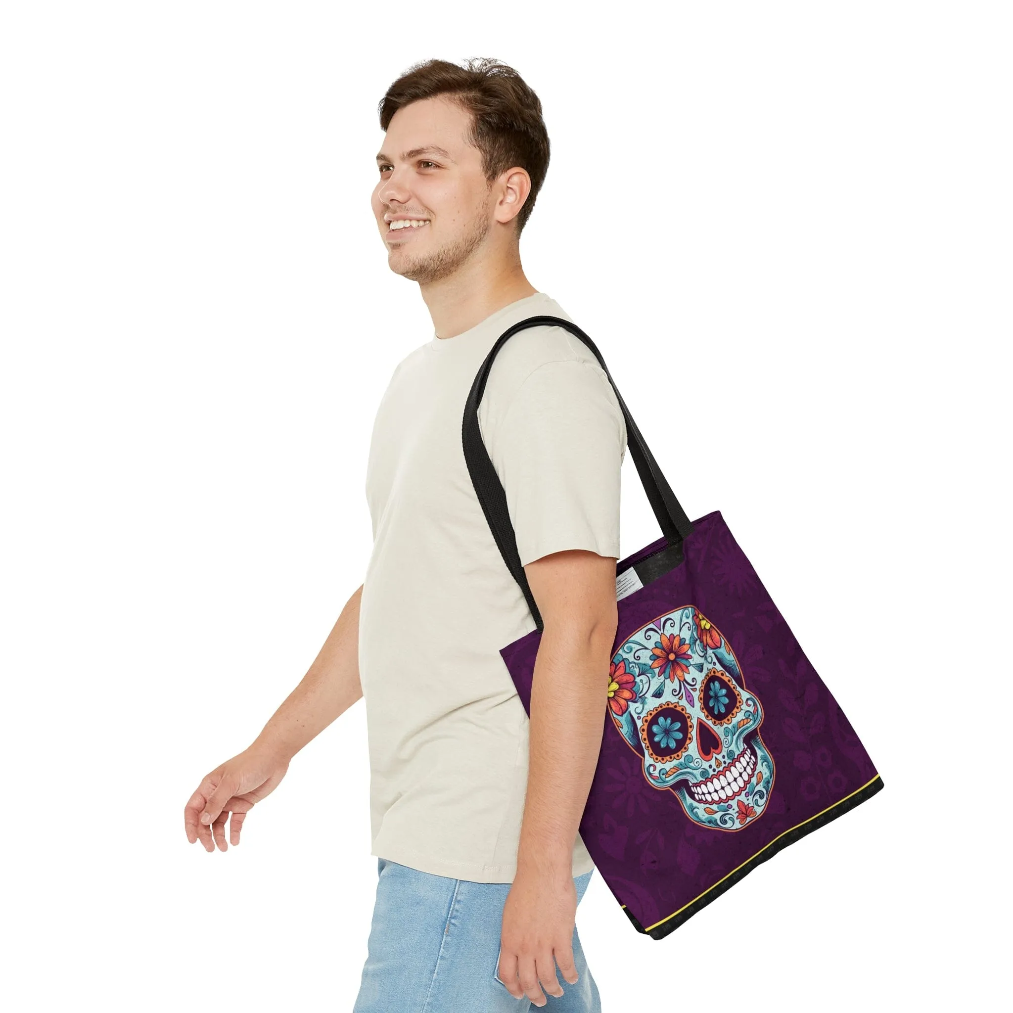 Purple Day of the Dead Sugar Skull Tattoo Tote Bag