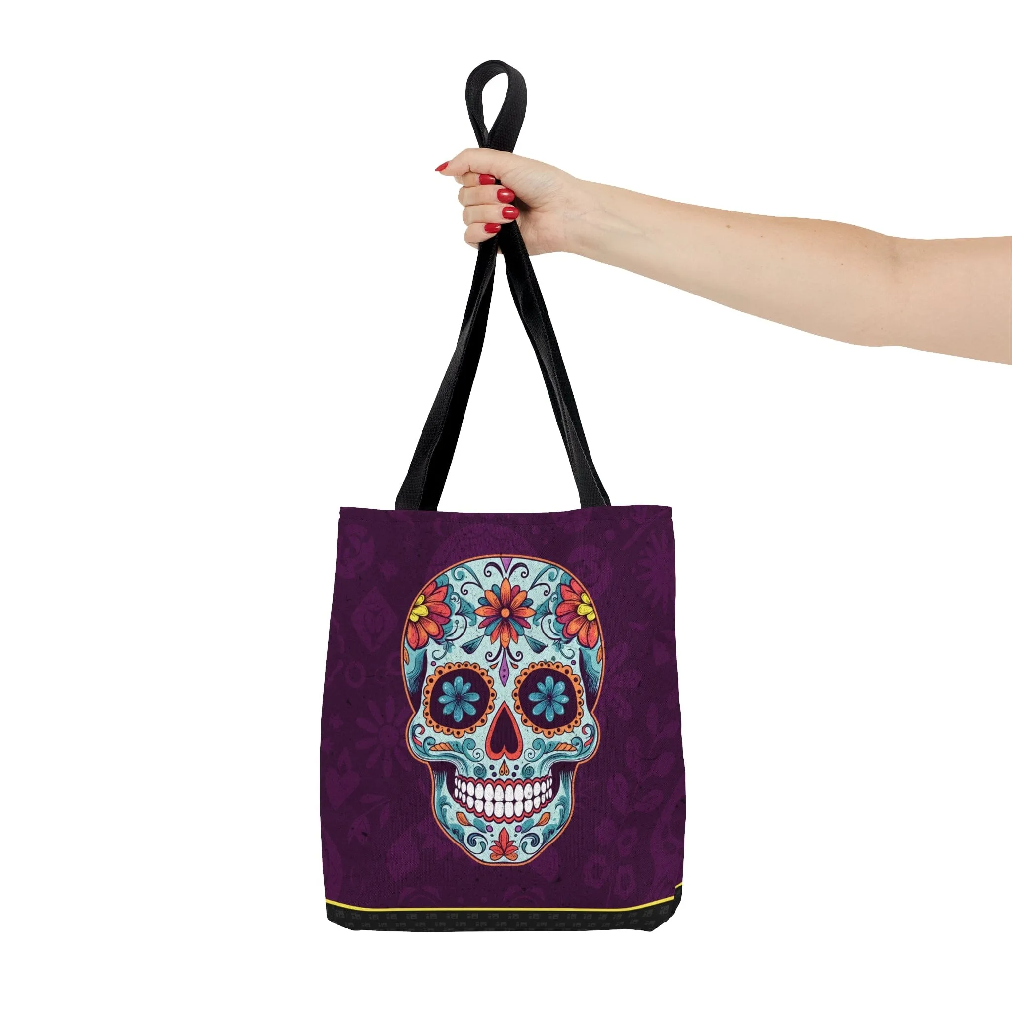 Purple Day of the Dead Sugar Skull Tattoo Tote Bag