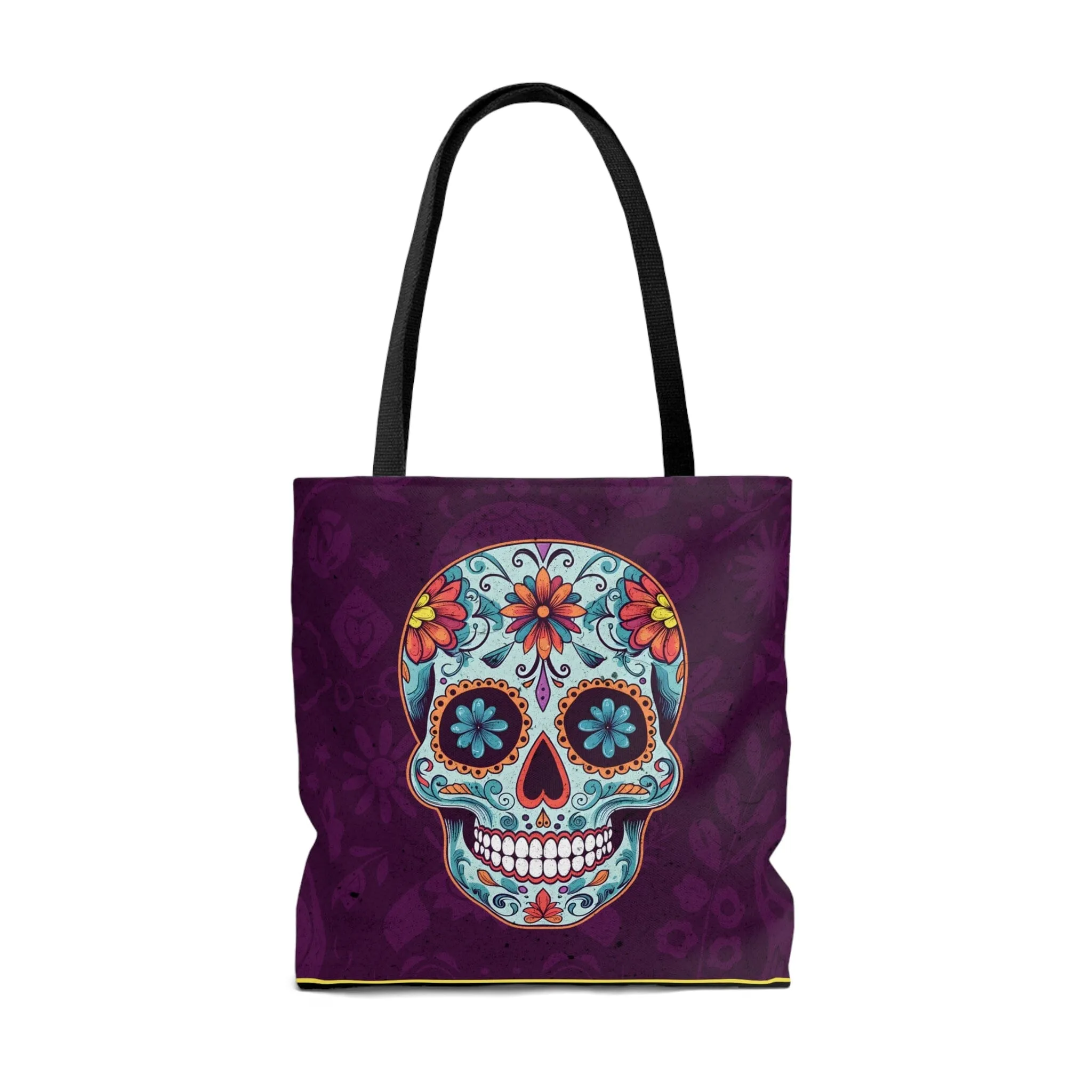 Purple Day of the Dead Sugar Skull Tattoo Tote Bag