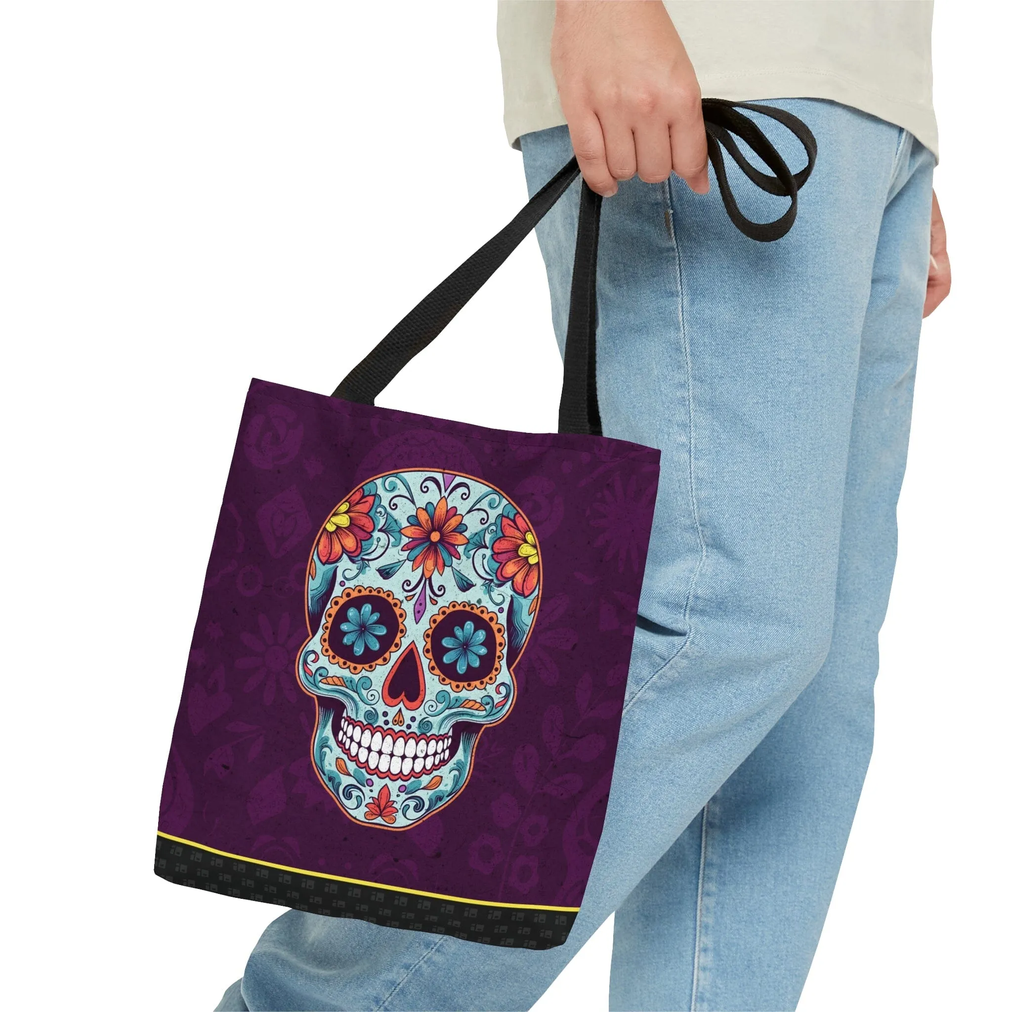 Purple Day of the Dead Sugar Skull Tattoo Tote Bag
