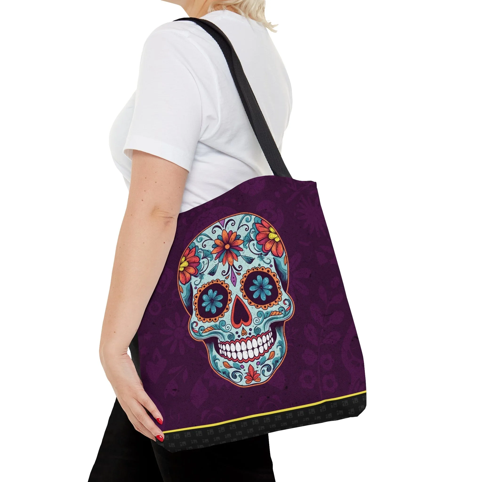 Purple Day of the Dead Sugar Skull Tattoo Tote Bag