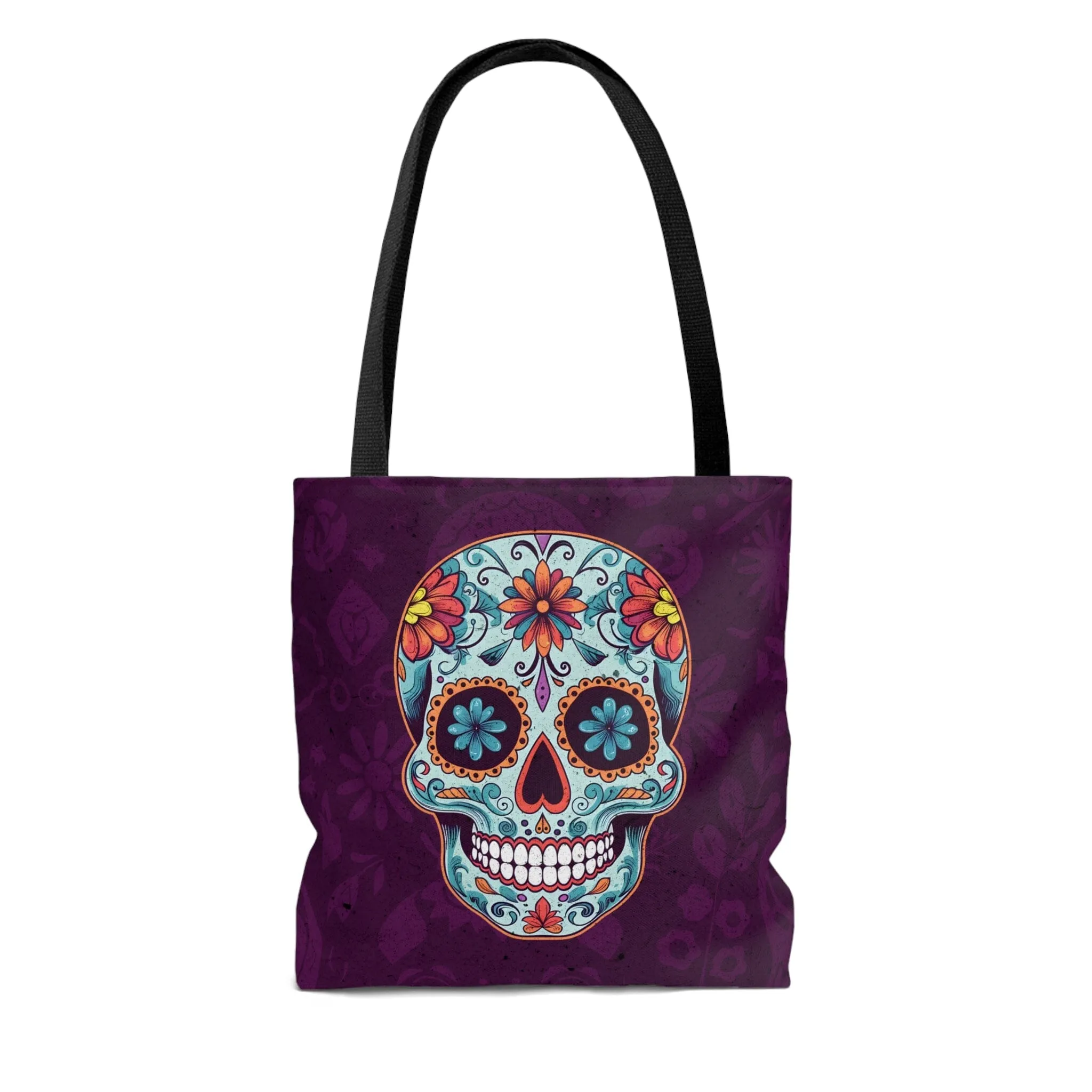 Purple Day of the Dead Sugar Skull Tattoo Tote Bag