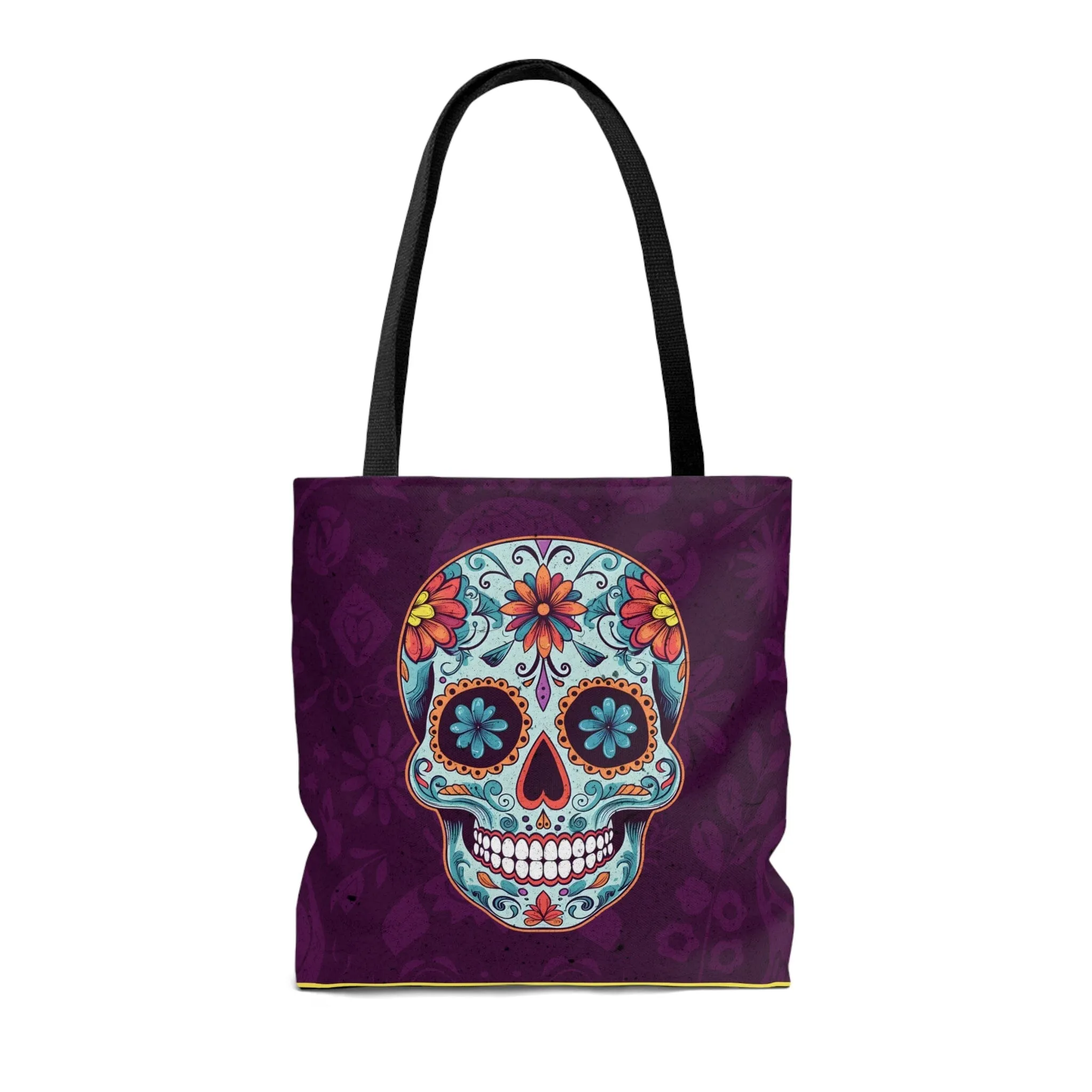 Purple Day of the Dead Sugar Skull Tattoo Tote Bag