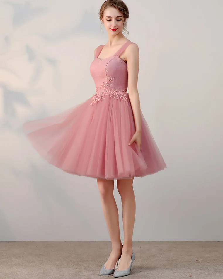 Red Appliques Beading Lace Straps Short Homecoming Dress