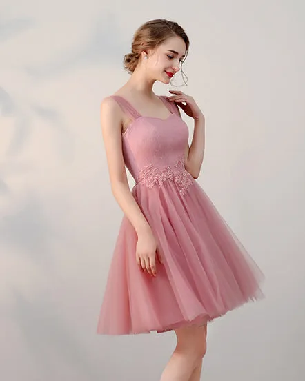 Red Appliques Beading Lace Straps Short Homecoming Dress