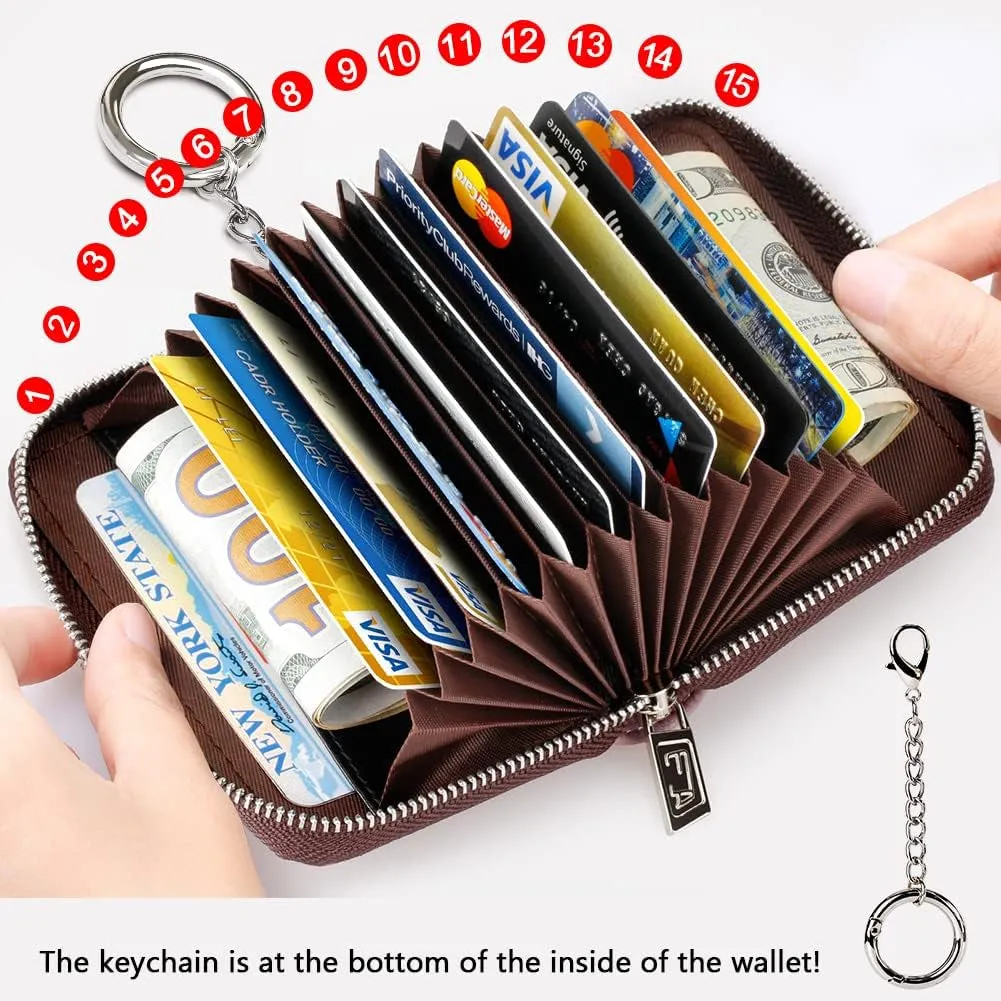 RFID Blocking KeyChain Wallet Zipper Card Cases Holder