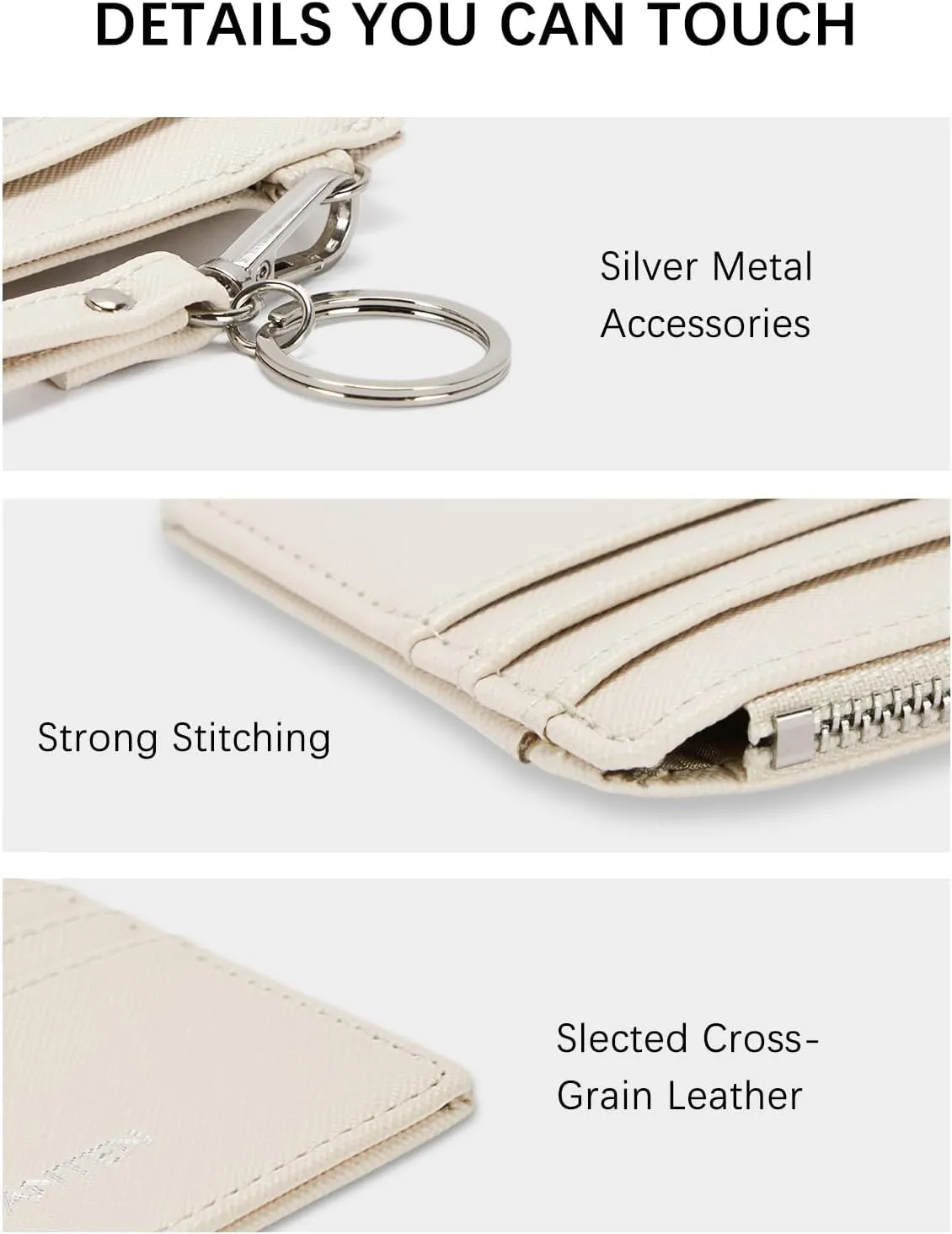 RFID Leather Slim Wristlet Keychain Wallet - Off White