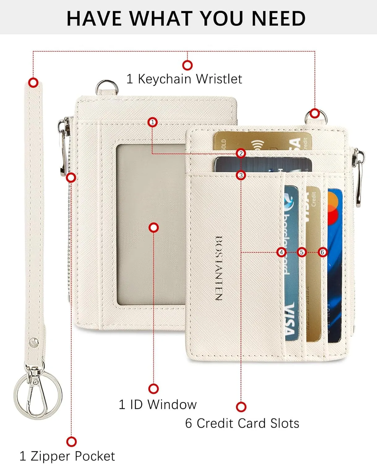 RFID Leather Slim Wristlet Keychain Wallet - Off White
