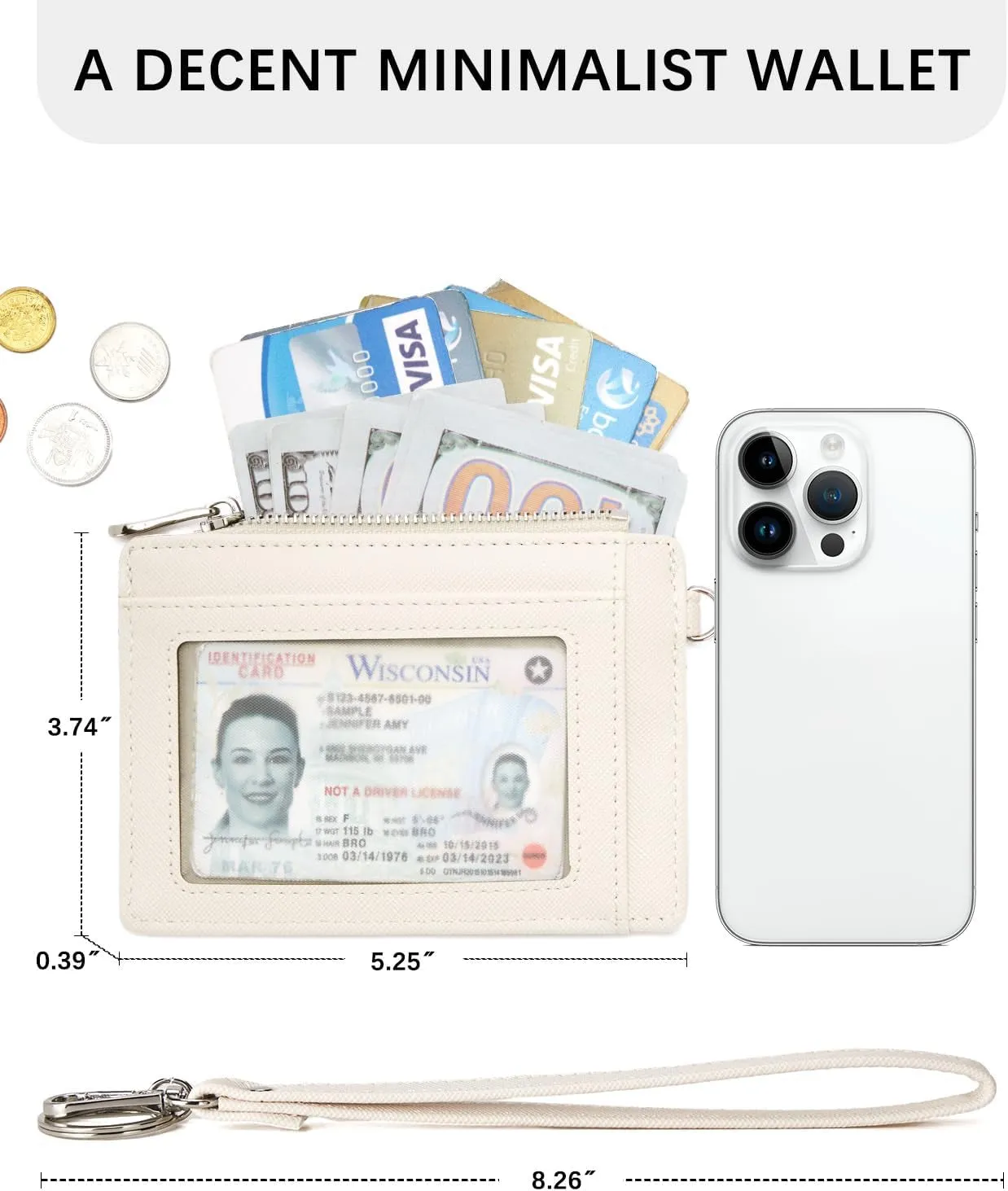 RFID Leather Slim Wristlet Keychain Wallet - Off White