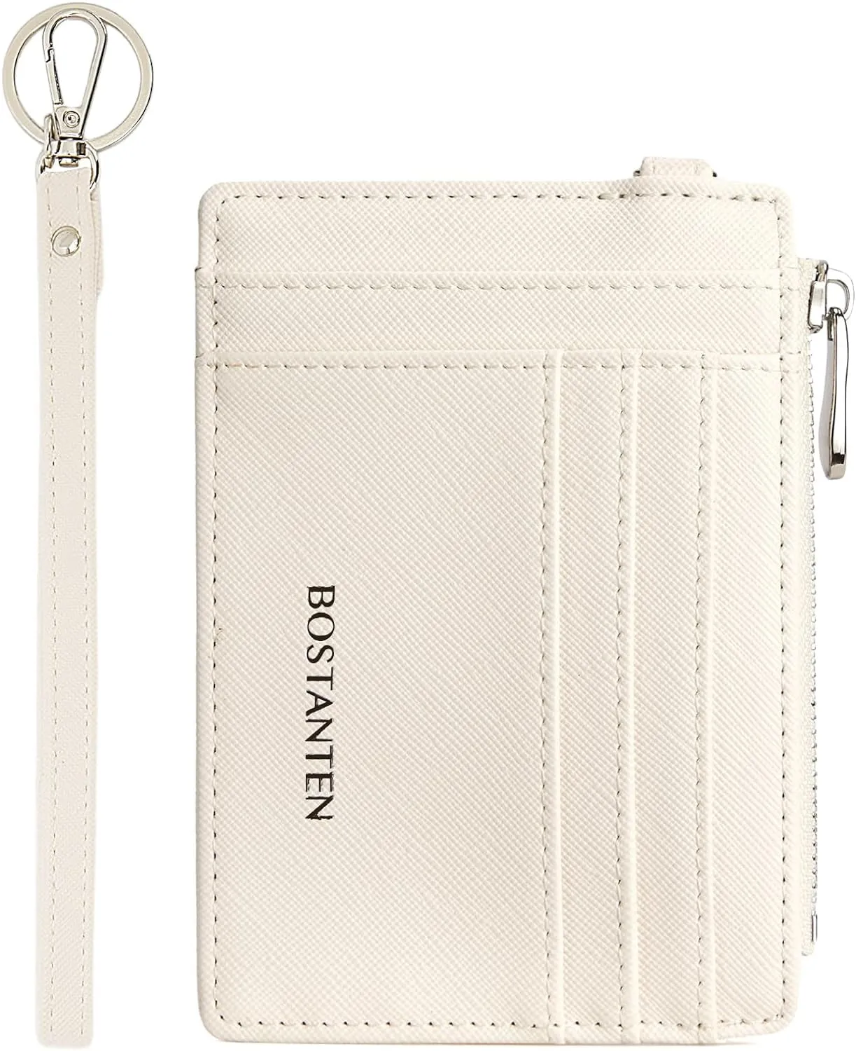 RFID Leather Slim Wristlet Keychain Wallet - Off White