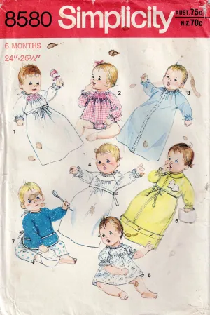 Simplicity 8580 Baby Layette Sleeping Bag Gowns & Feeder 1970s Vintage Sewing Pattern Size 6 Months