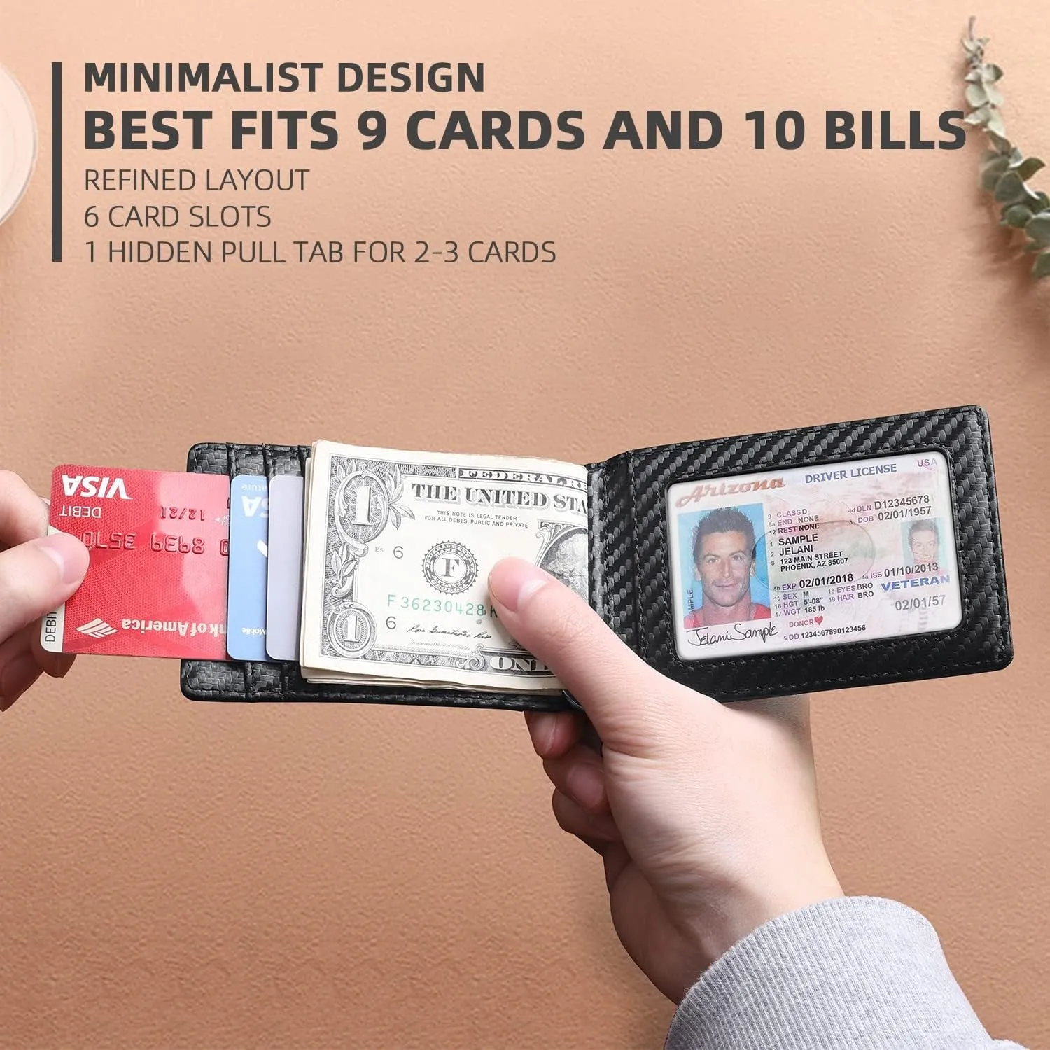 Slim Bifold Wallet for Men, RFID Blocking Spring Money Clip