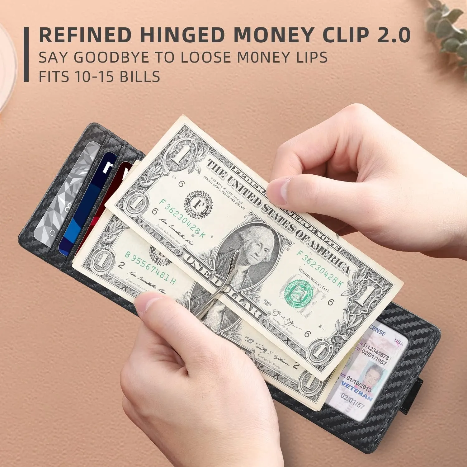 Slim Bifold Wallet for Men, RFID Blocking Spring Money Clip