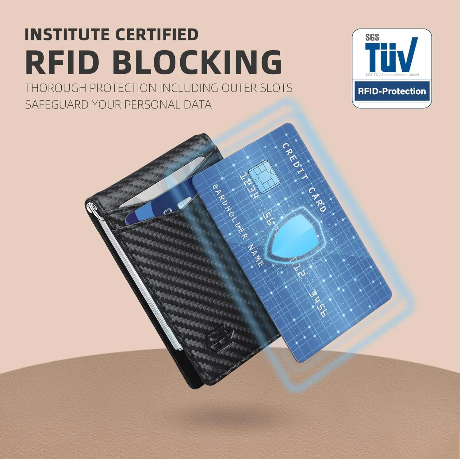 Slim Bifold Wallet for Men, RFID Blocking Spring Money Clip