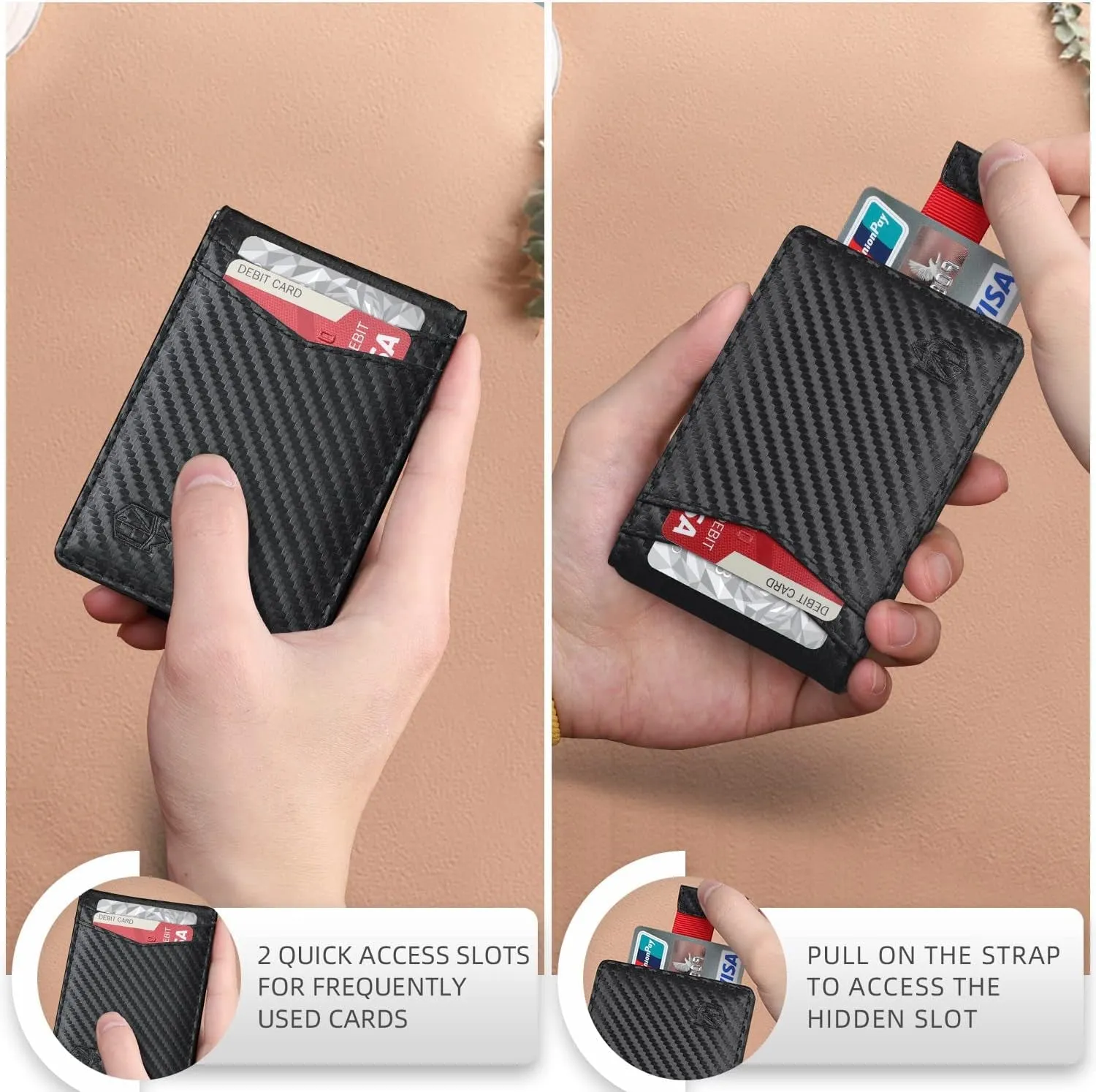 Slim Bifold Wallet for Men, RFID Blocking Spring Money Clip